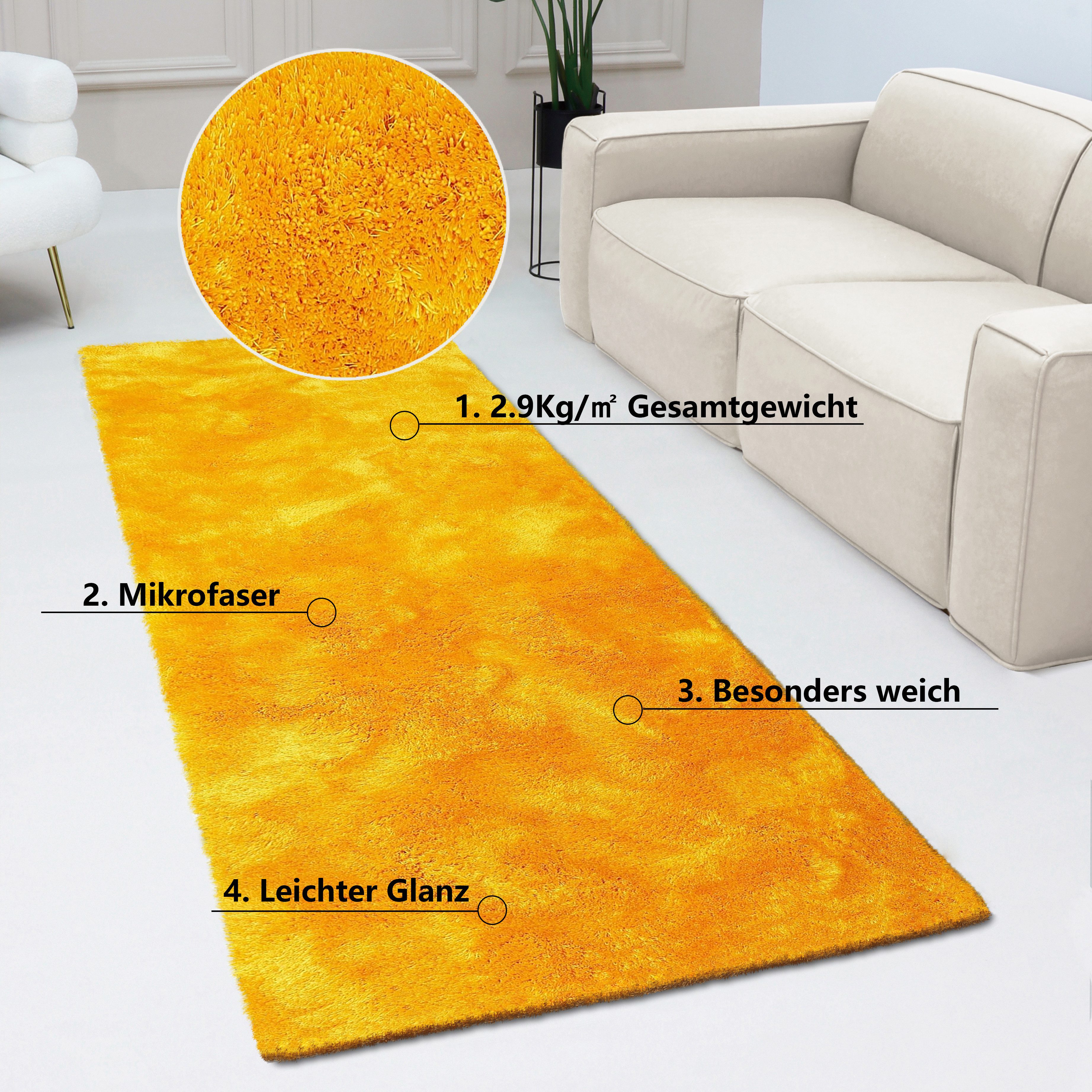 Bruno Banani Hochflor-Läufer Dana Teppich, Kundenliebling, rechteckig, Höhe: 30 mm, Brücke, uni, weich, Mikrofaser, Diele, Flur, Wohnzimmer, Schlafzimmer – Bild 2 von 5