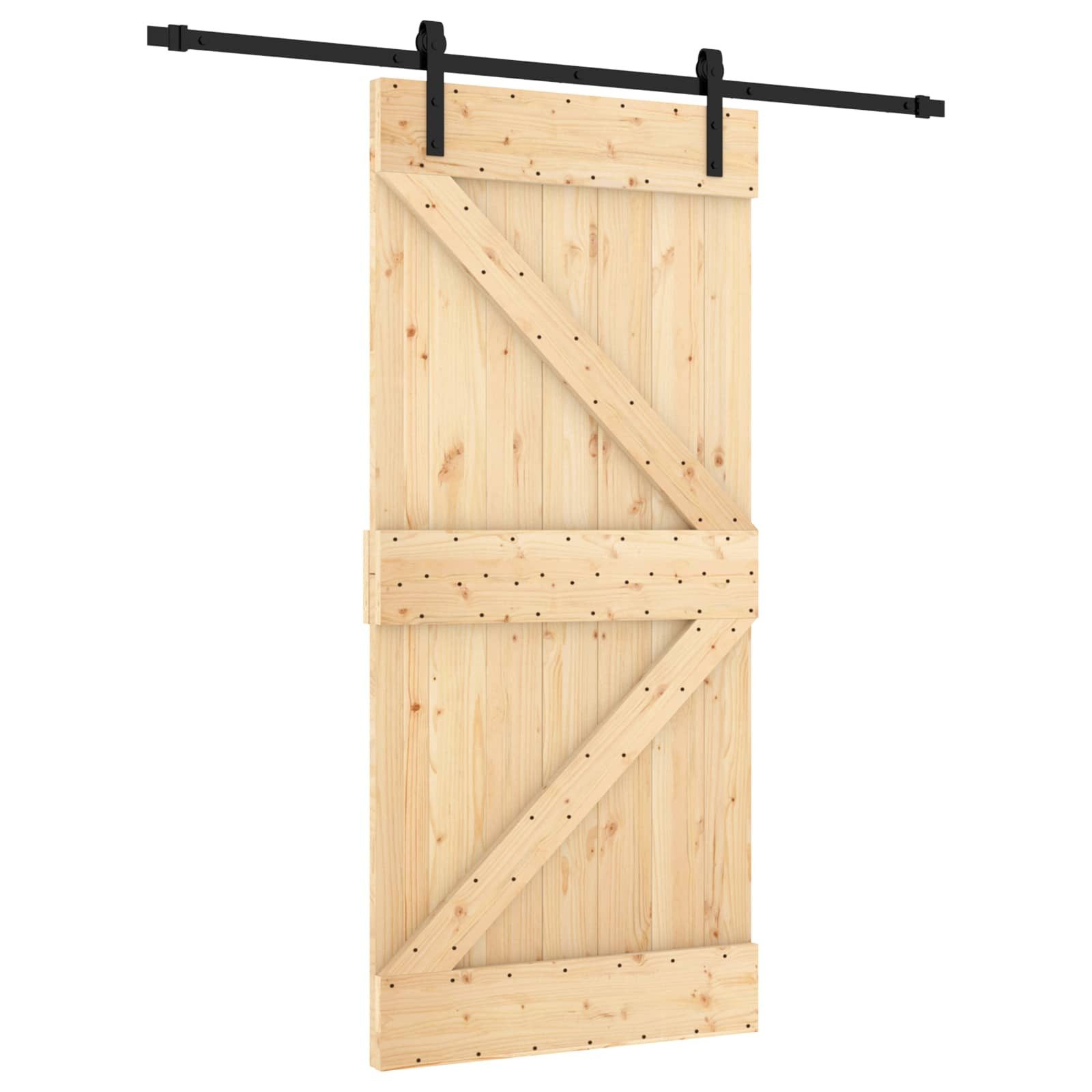 Schiebetür Schiebetür Natürlich und Schwarz 95 x 210 cm Massivkiefer