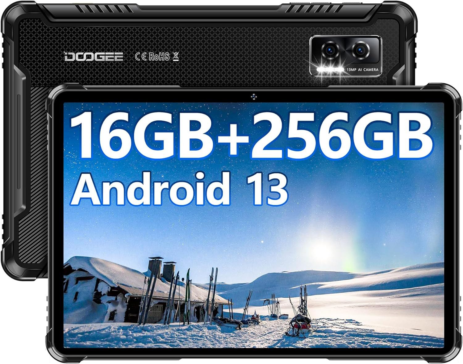 DOOGEE 16GB(6+10GB) RAM 7680mAh Octa Core Prozessor Outdoor Tablet (10,1", 256 GB, Android 13, Dual SIM 4G LTE/5G WiFi, Ultimatives Outdoor-Begleiter: Robust, Leistungsstark, Vielseitig)