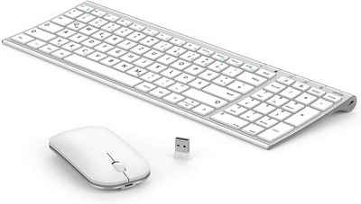 Seenda beide Wiederaufladbar, Ultra-Dünne 2.4G USB Funk Tastatur- und Maus-Set, mit Funkmaus, Aluminium Slim Tastatur, QWERTZ DE Layout für Windows PC