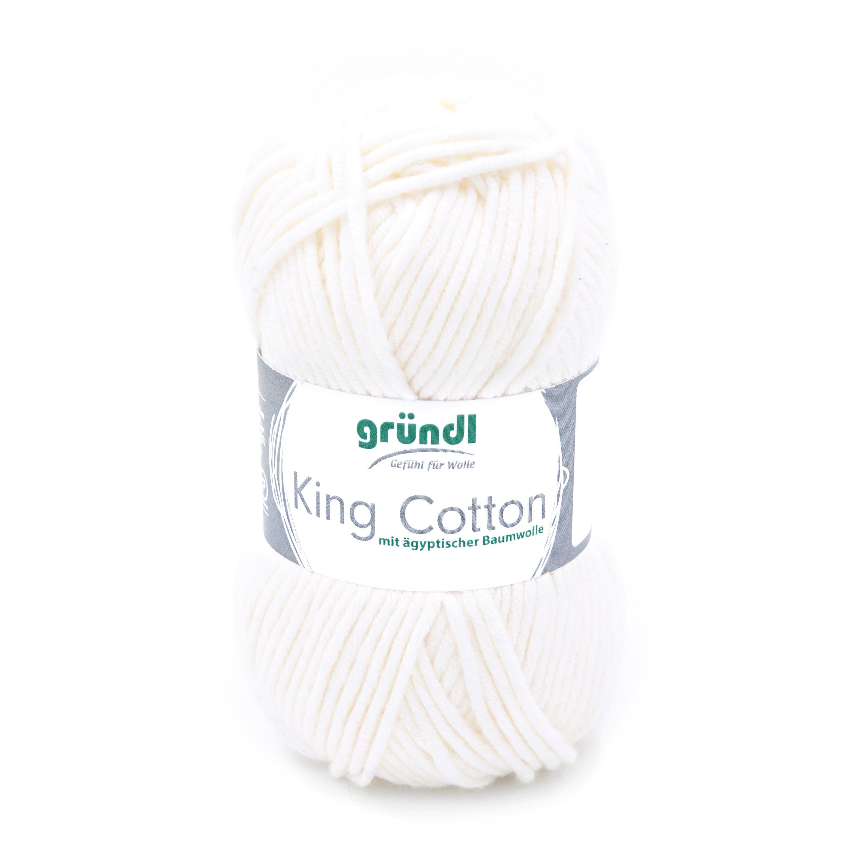 Gründl Wolle King Cotton Baumwollgarn Strickgarn Häkelwolle, 78,00 m (50g Handstrickgarn, Strickwolle, Baumwollmischgarn mit ägyptischer Baumwolle, zum Stricken und Häkeln für Nadelstärke 6 - 7 mm), mit Häkel - Anleitung zum download