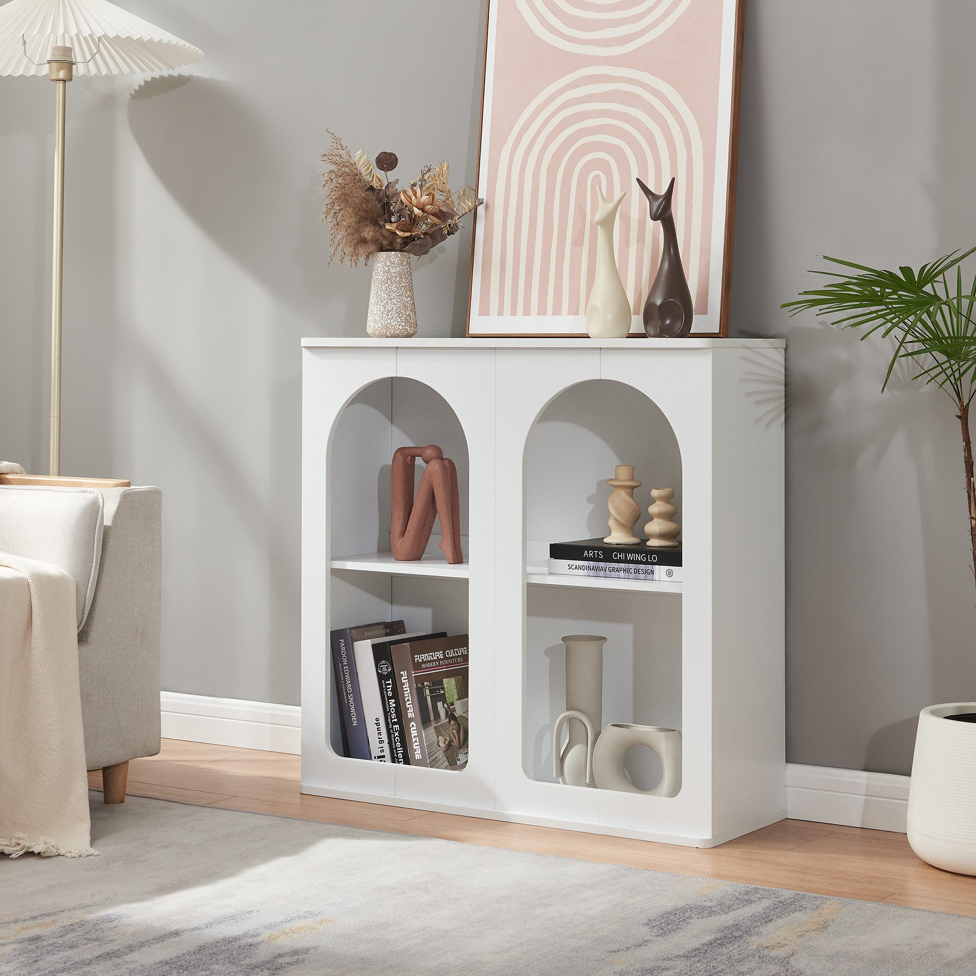 en.casa Sideboard, »Trorhun« mit 4 offenen Fächern 80 x 30 x 80 cm Weiß günstig online kaufen