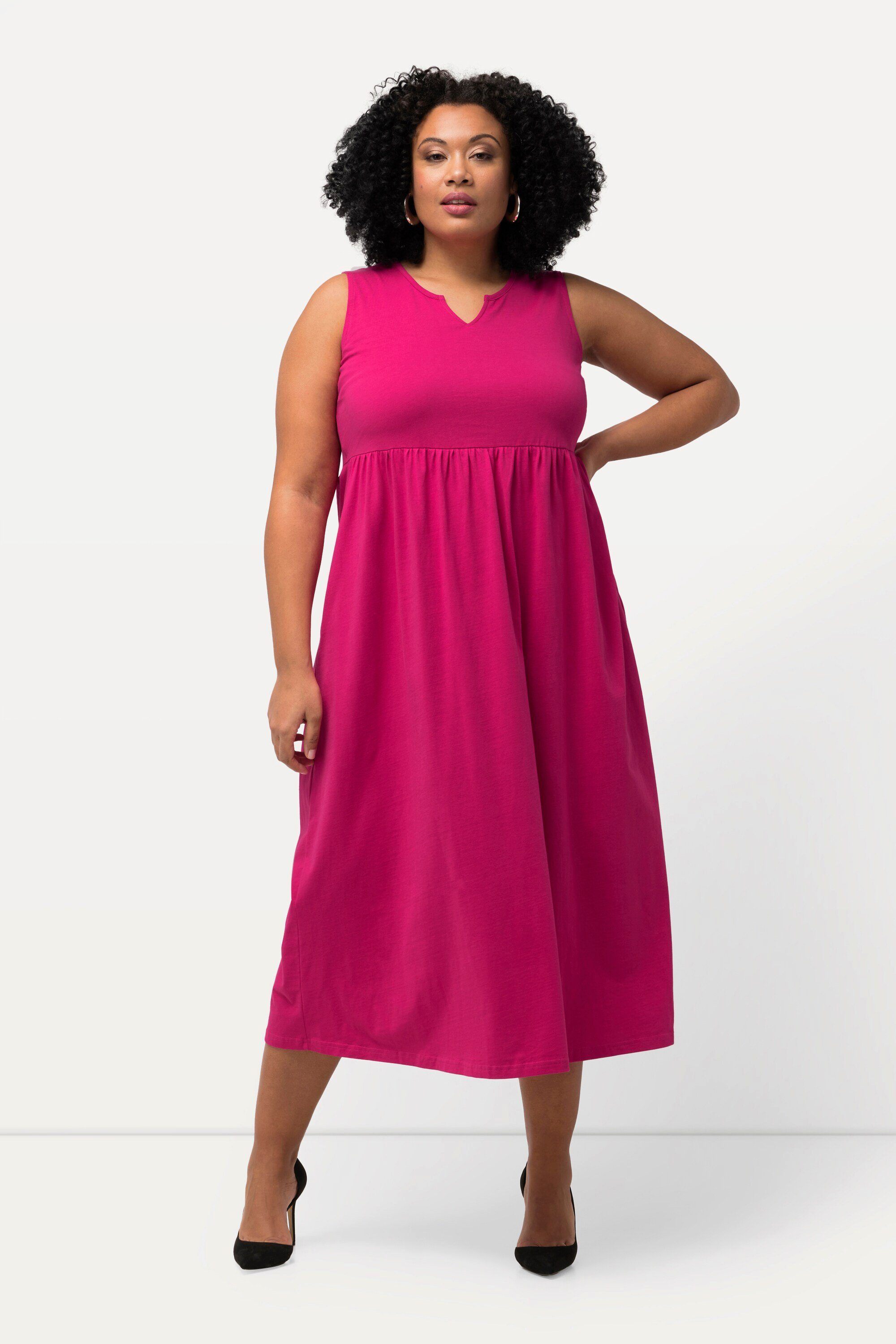 Ulla Popken Maxikleid Jerseykleid A-Linie Tunika-Ausschnitt günstig online kaufen