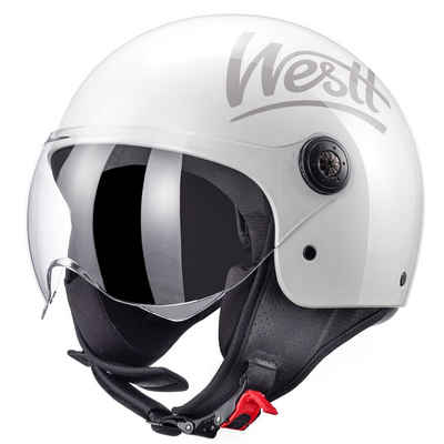 Westt Motorradhelm »Classic«, Rollerhelm mit Visier im Vintage Stil - Jet Helm Junge mit höchsten Sicherheitsstandards