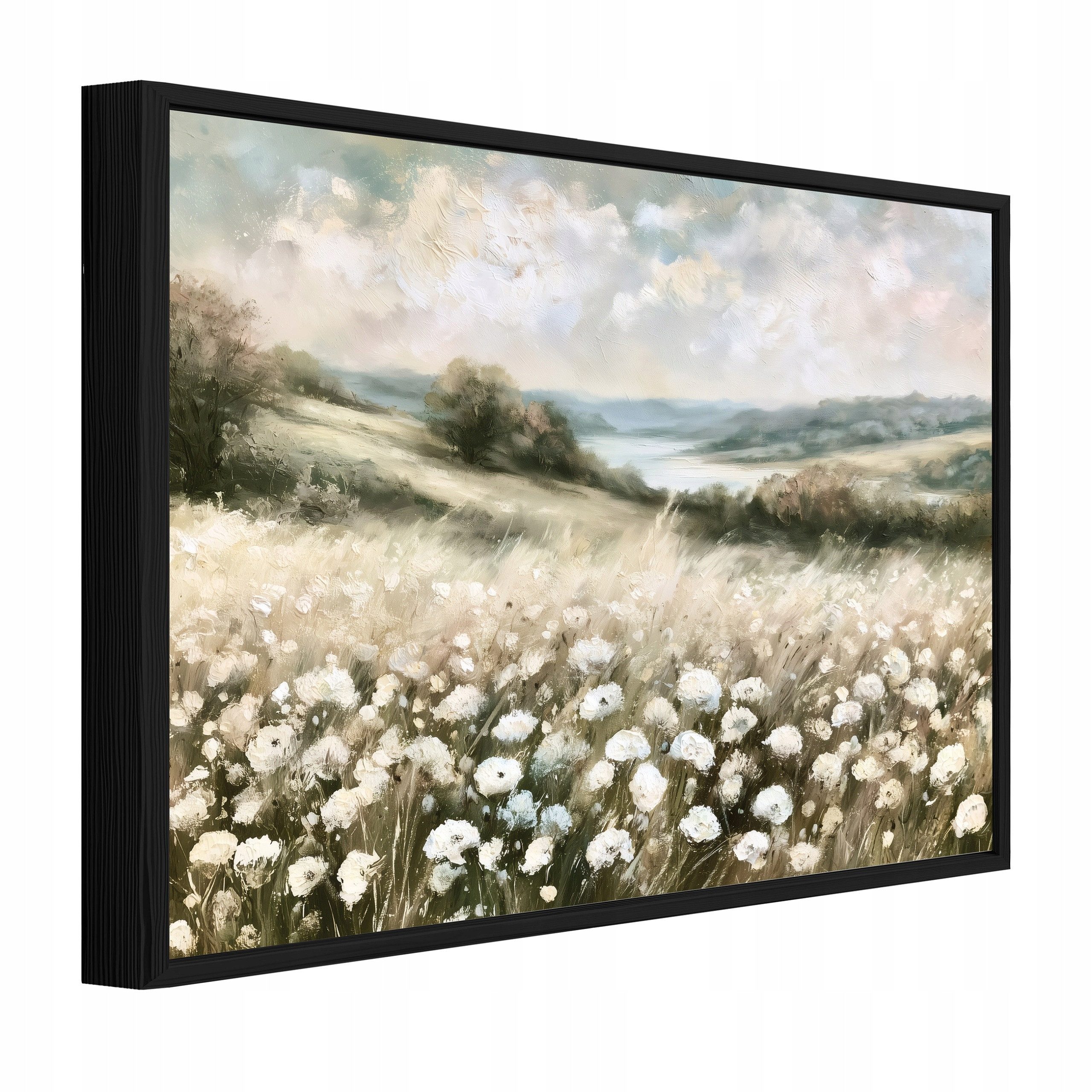 Wallarena Leinwandbild Natur Blumenwiese Landschaft Beige Bilder Wohnzimmer Wandbild, Blumenwiese (Leinwandbild, 1 St), Leinwand Bilder mit Rahmen Wohnzimmer Schlafzimmer Wandbild 40x30 cm