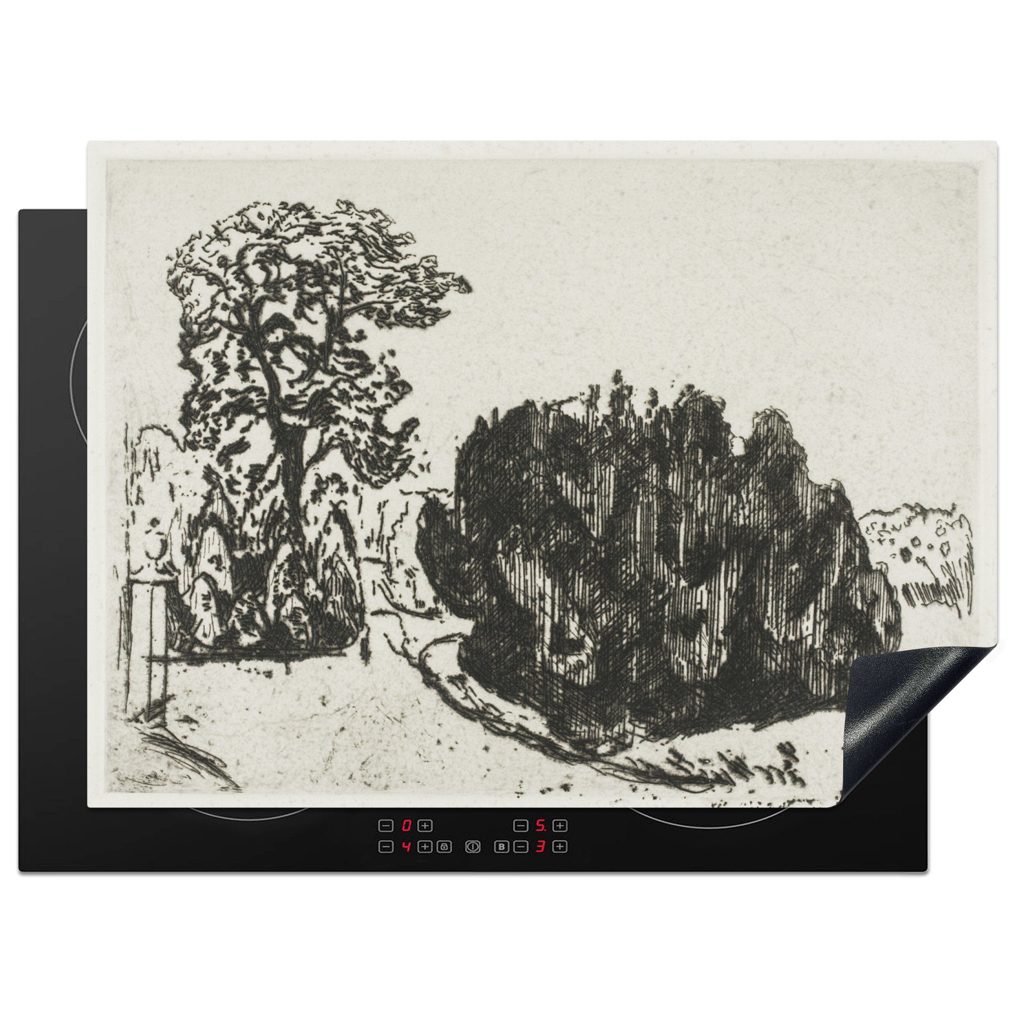 MuchoWow Herdblende-/Abdeckplatte Abends im Park - Gemälde von Edvard Munch, Vinyl, (1 tlg), 70x52 cm, Mobile Arbeitsfläche nutzbar, Ceranfeldabdeckung