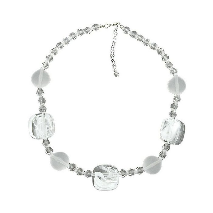 Gallay Perlenkette 3x Viereckperlen und Facettenperlen weiß transparent Kunststoff 45cm