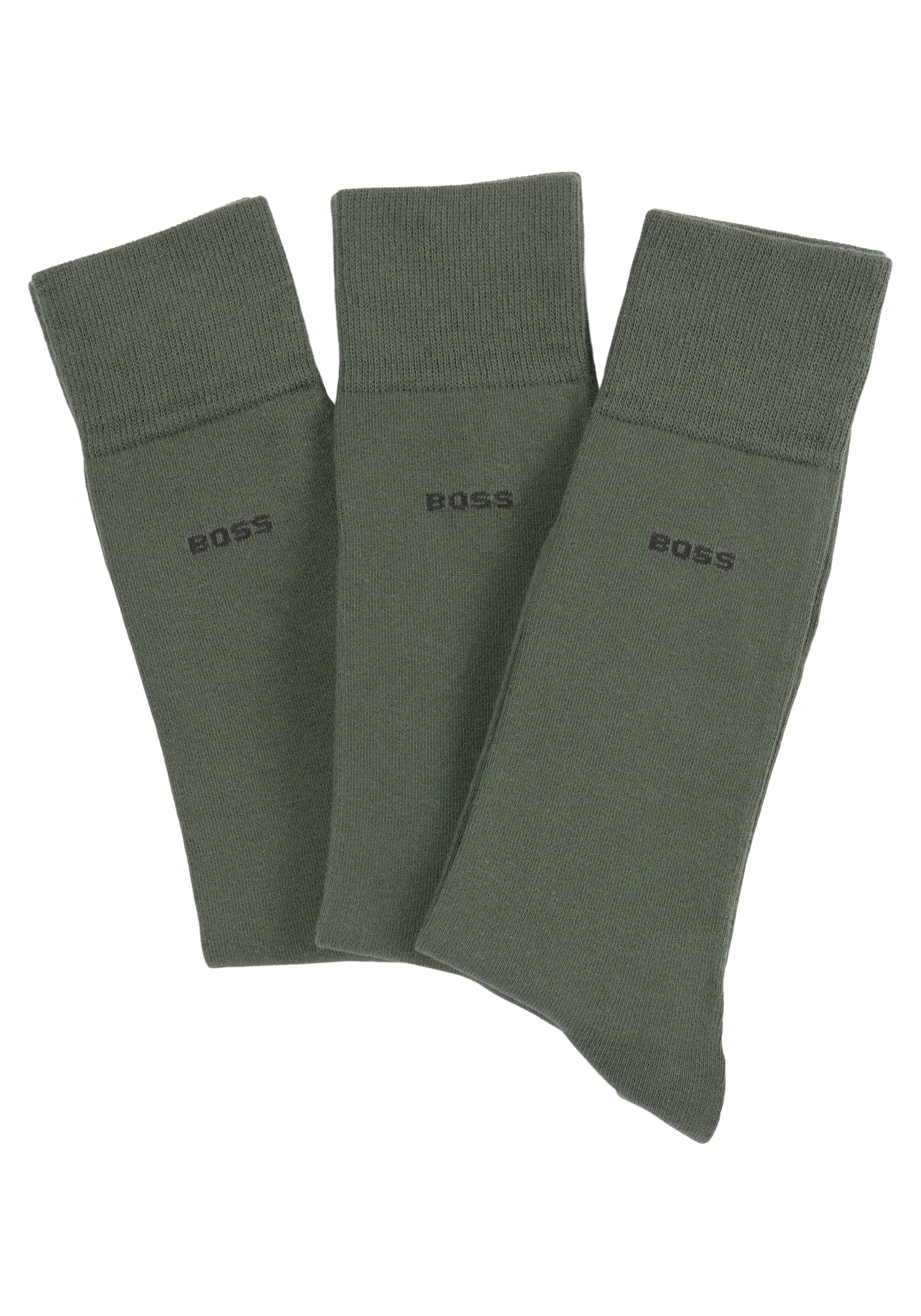 BOSS Basicsocken (3-Paar) mit eingenähtem Logoschriftzug beige/khaki250