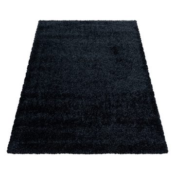 Teppich Unicolor - Einfarbig, Teppium, Rund, Höhe: 50 mm, Teppich Wohnzimmer Einfarbig Schwarz, Langflor Shaggy Flauschig Weich