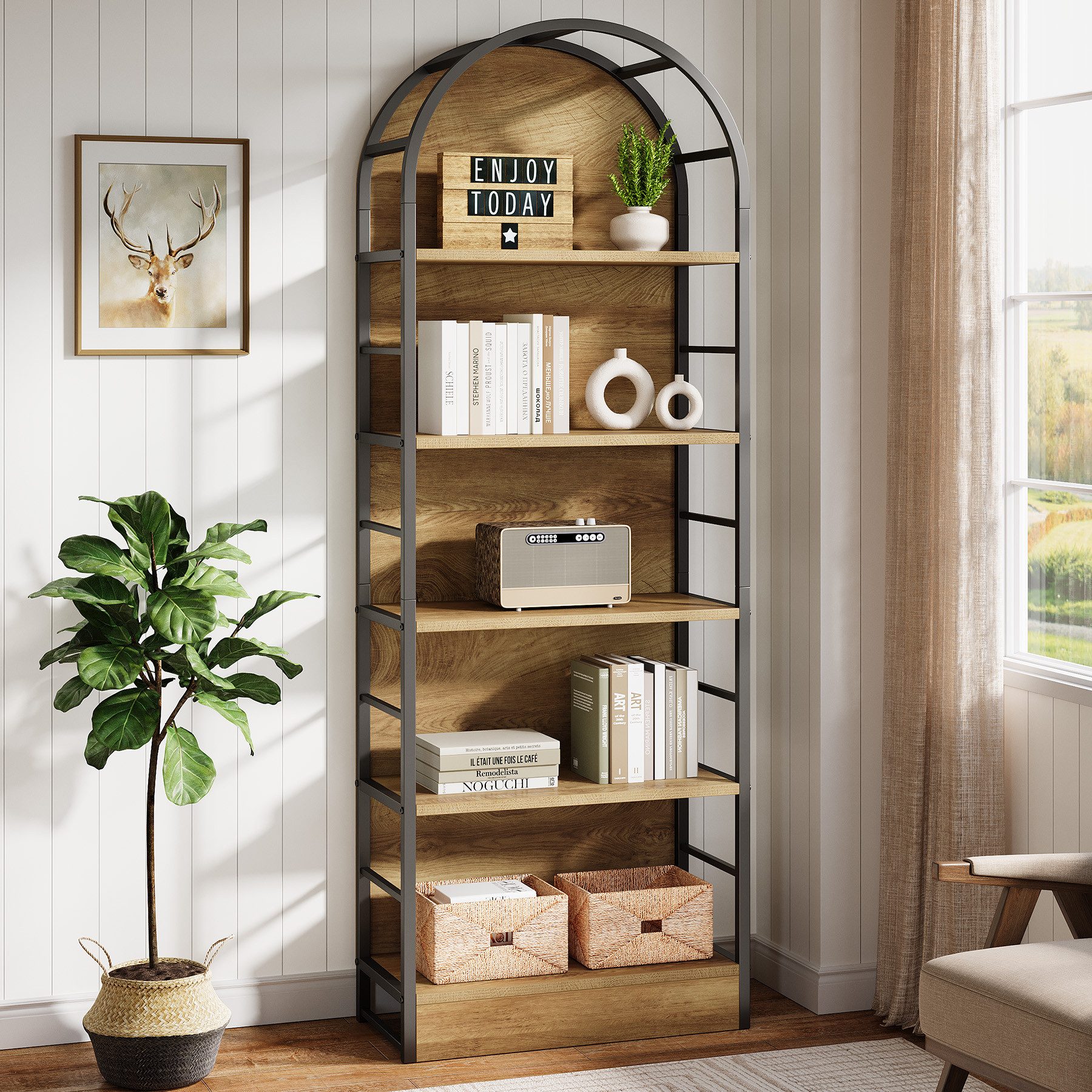 Tribesigns Bücherregal 5-stöckiges, gewölbtes Bücherregal, 180 cm hoch Industrial-Regal