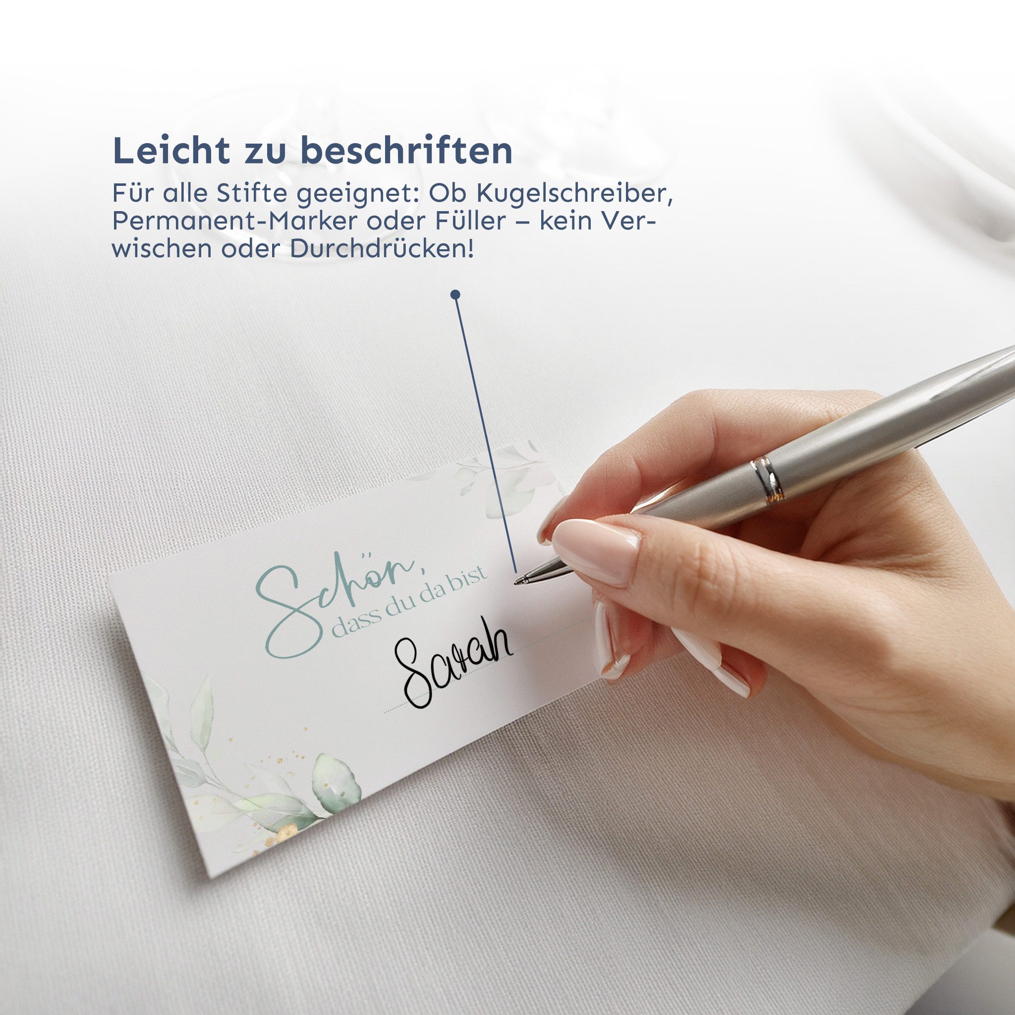 white & ivory Papierdekoration Platzkarte "schön, dass du da bist", 50 Stück, Tischkarte Hochzeit – Bild 4 von 5