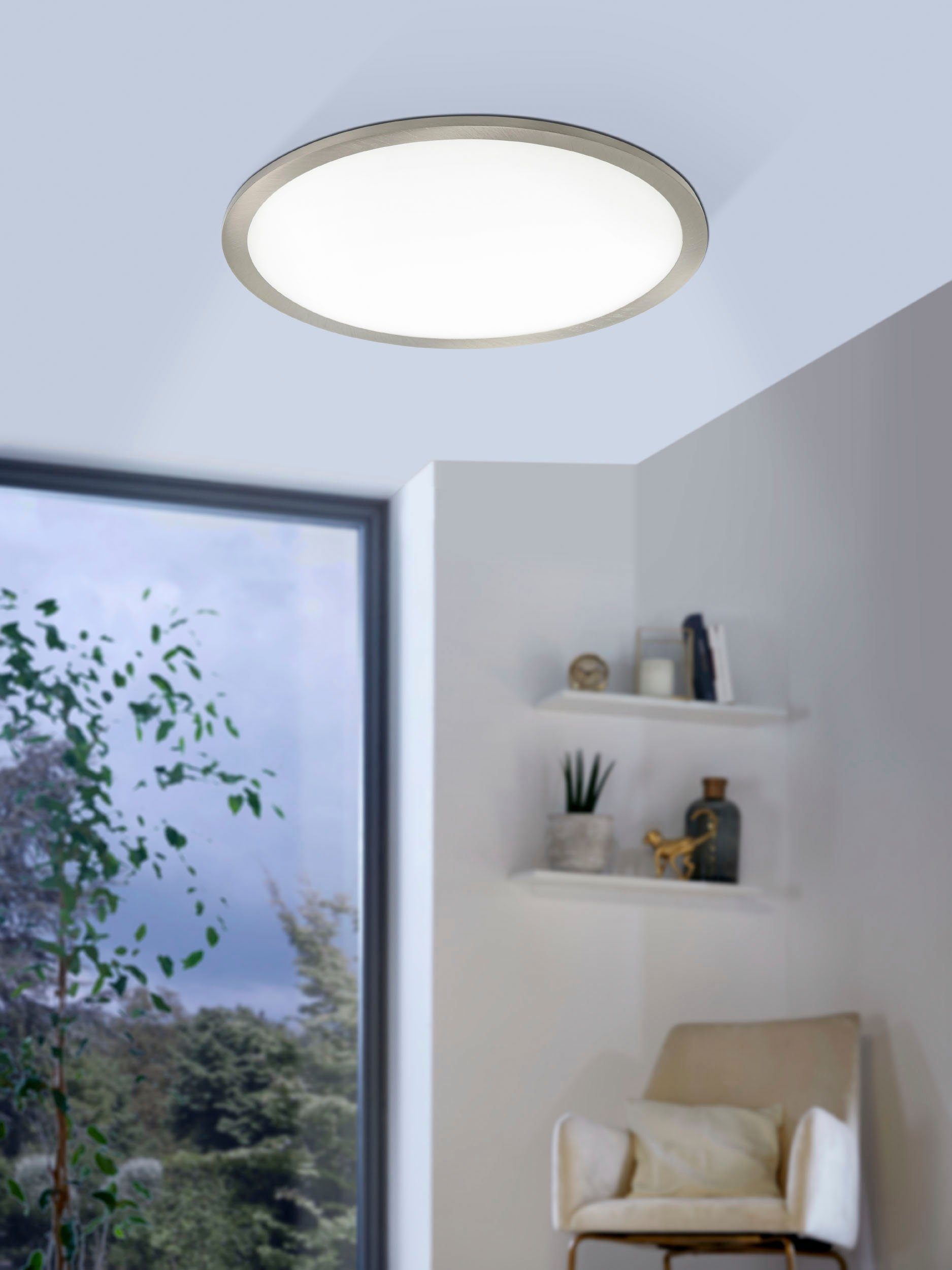 EGLO Deckenleuchte FUEVA FLEX, LED 22,5 Ø cm, Warmweiß, Lampe integriert, 25mm geringe fest Decke flach, Einbauleuchte Einbautiefe