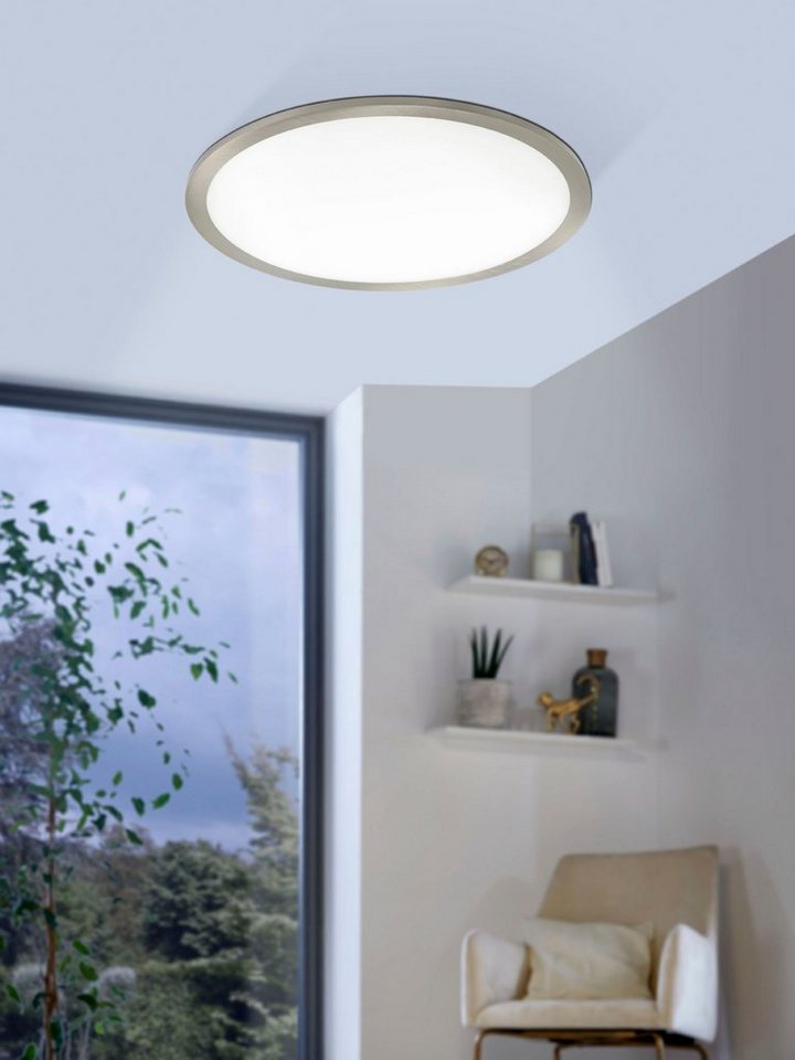 EGLO Deckenleuchte FUEVA FLEX, LED fest integriert, Warmweiß, Ø 22,5 cm,  Einbauleuchte flach, Lampe Decke geringe Einbautiefe 25mm