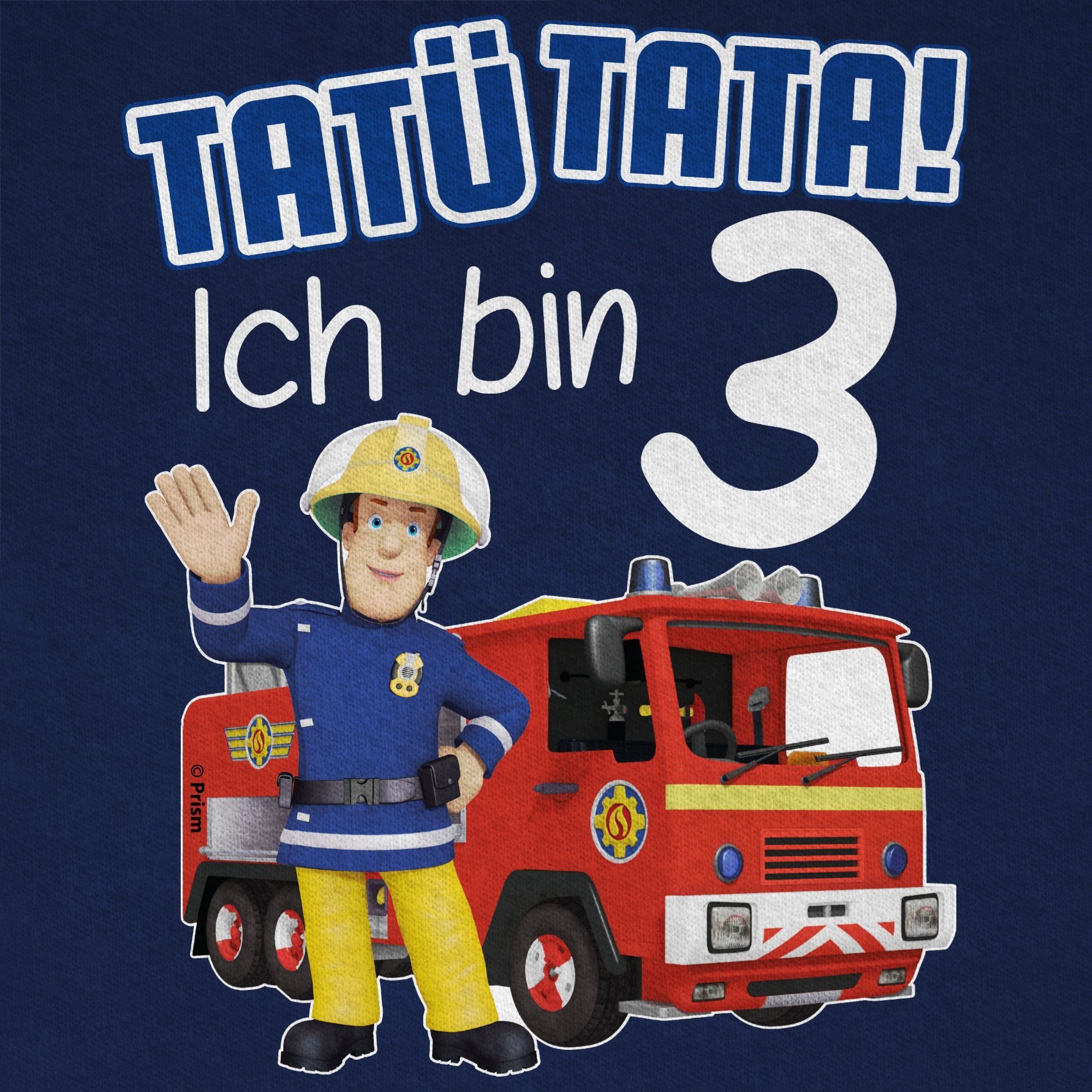 Shirtracer T-Shirt Feuerwehrmann Jungen 3 Ich bin 02 Sam Tata! Dunkelblau Tatü