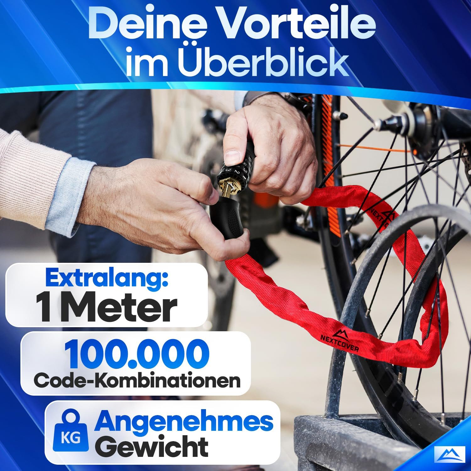 Nextcover Kettenschloss Fahrradschloss mit Zahlencode - Sicherheitsverschluss – Bild 5 von 5