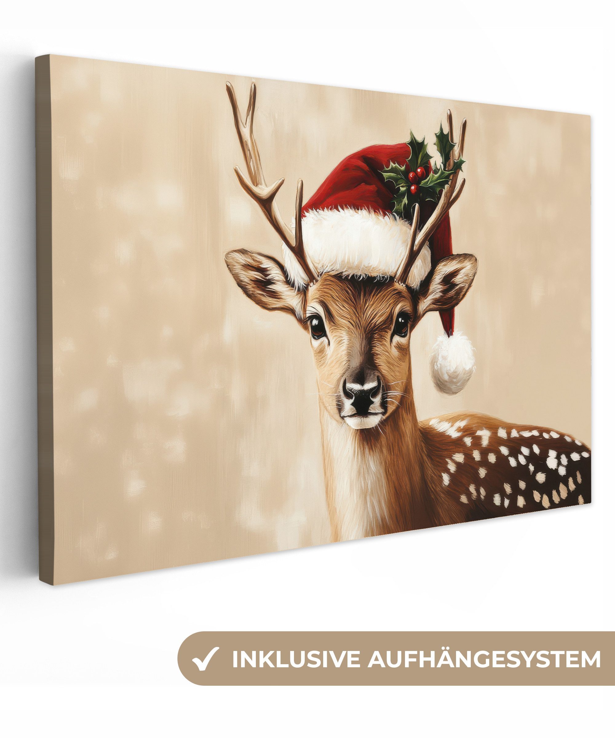 OneMillionCanvasses® Leinwandbild Weihnachten - Hirsch - Geweih - Rot, Foto günstig online kaufen