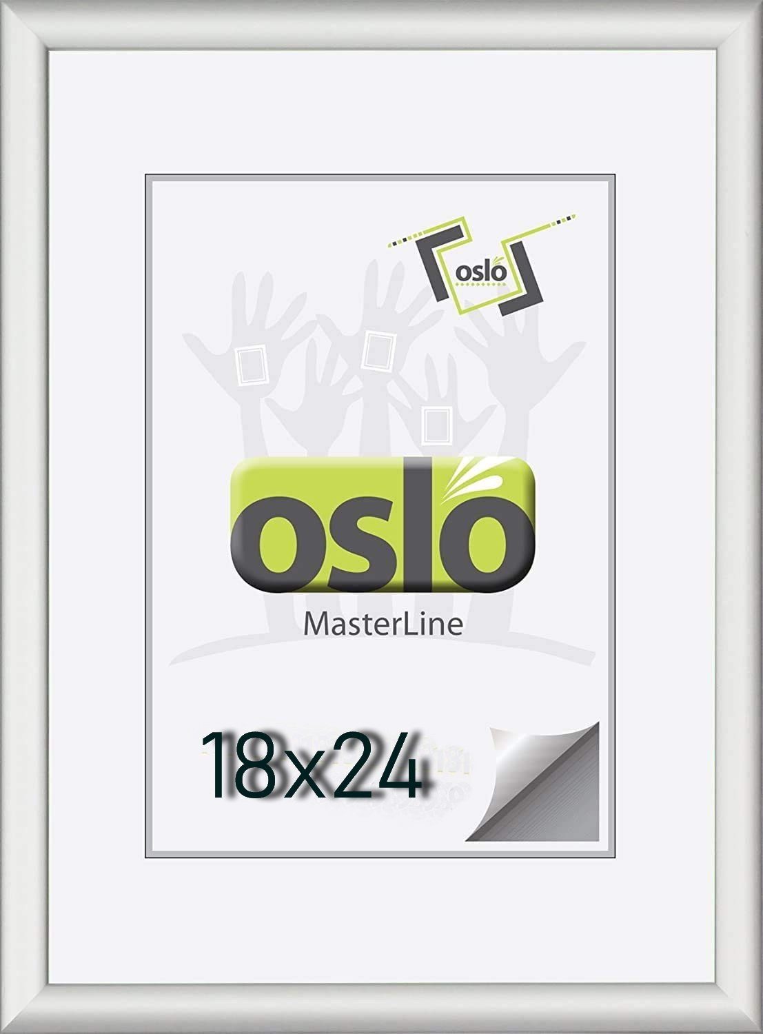 Oslo MasterLine Einzelrahmen Bilderrahmen schmal Aluminium massiv verschiedene Farben und Größen, 18x24 silber matt mit Aufsteller, Alu Echtglas