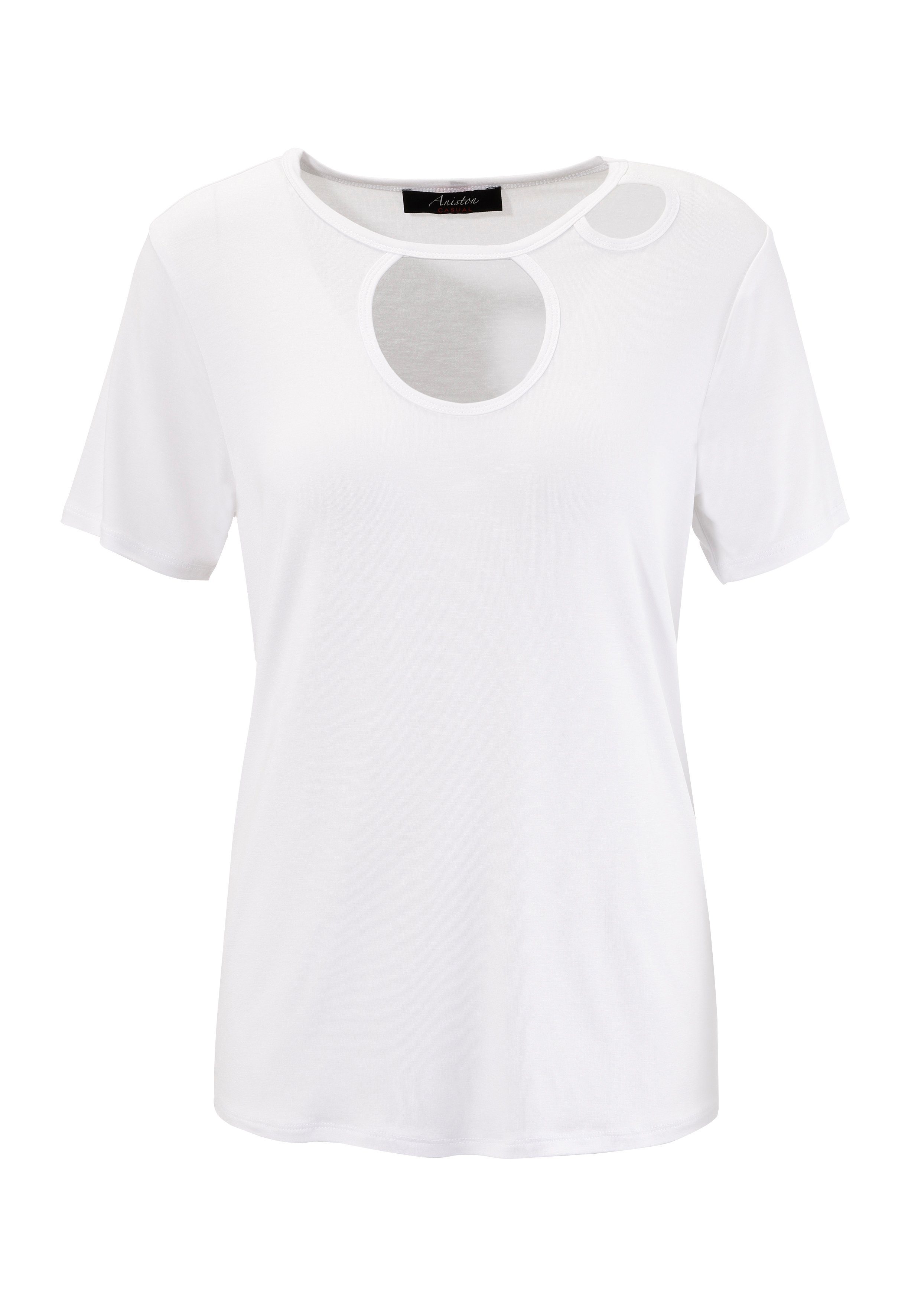 Aniston CASUAL T-Shirt mit trendigen weiß Vorderteil Cut-out's NEUE im - KOLLEKTION