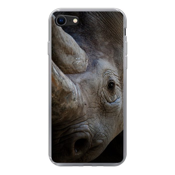 MuchoWow Handyhülle Rhinozeros - Schwarz Handyhülle Apple iPhone SE (2020) Smartphone-Bumper Print Handy