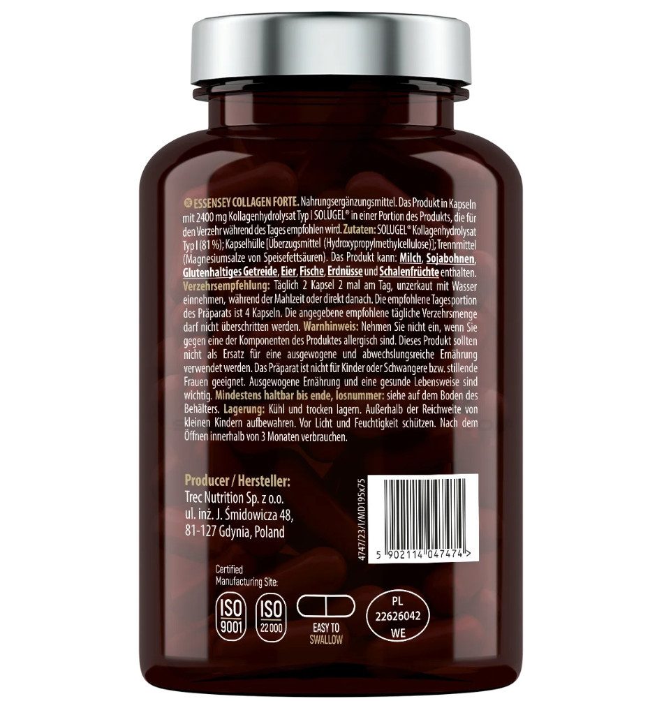 essensey Essensey® COLLAGEN FORTE 2400mg 120 Kapseln Kollagen Kapseln, 1 er Einzelprodukt à 120 St., 120 g, SOLUGEL® Kollagen Typ I