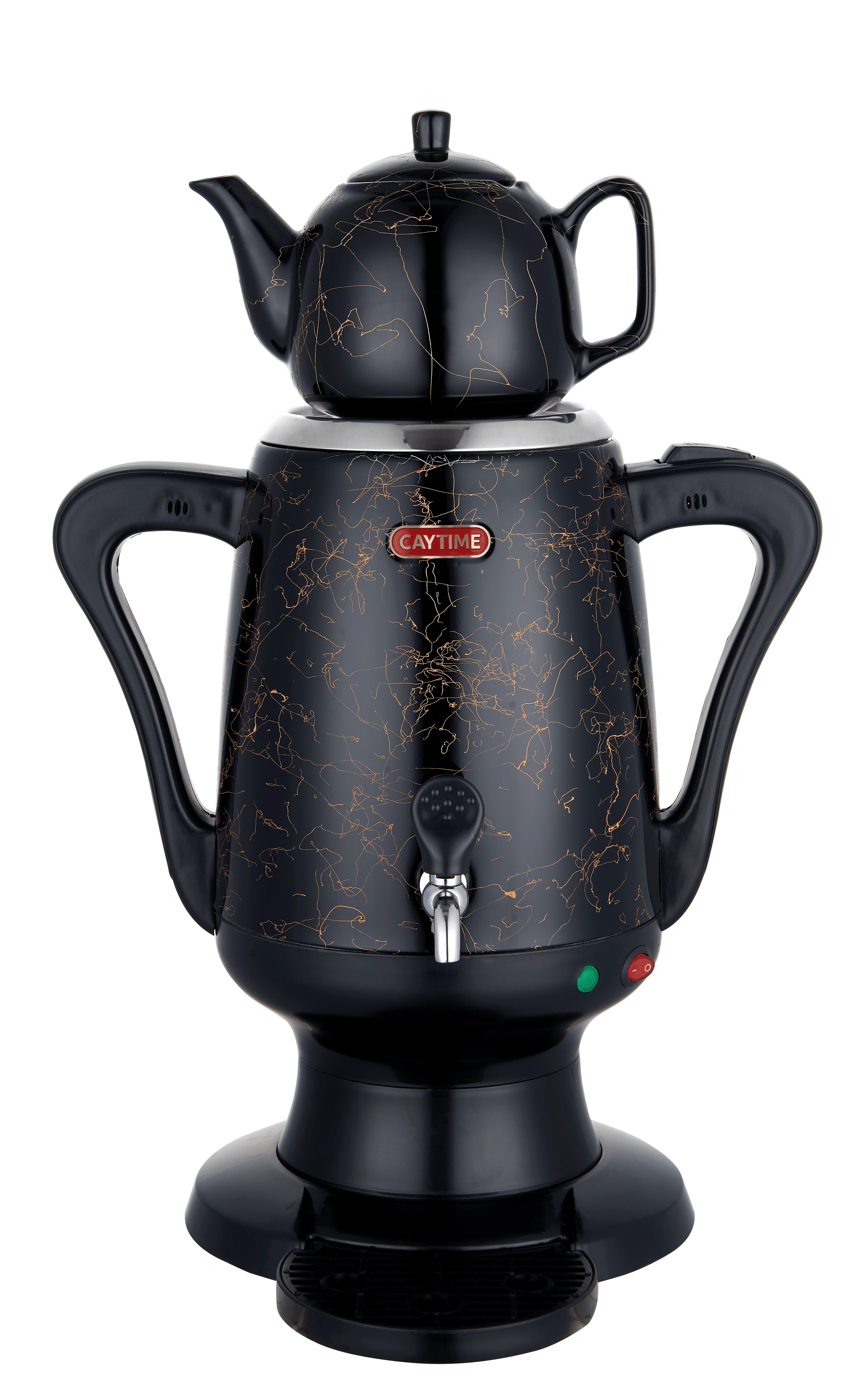 Caytime Teekocher Caytime Samowar 3,5 L Semaver Edelstahl Teekocher mit schwarzer Kerami, Automtische Abschaltung