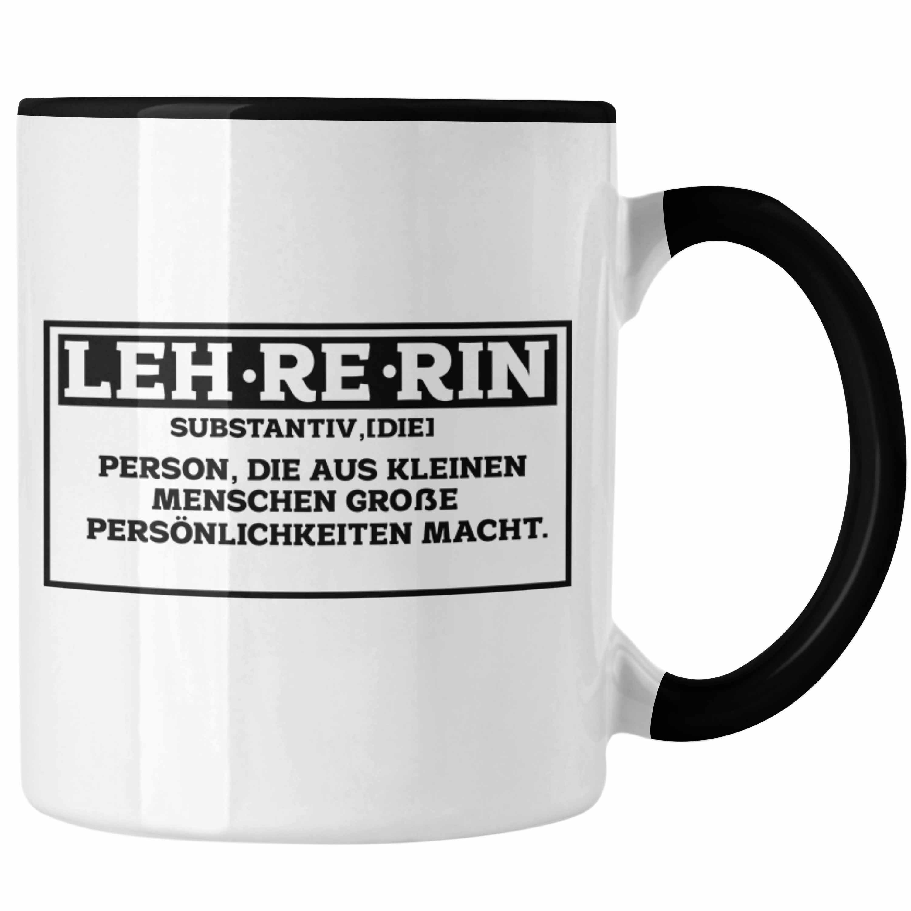 Trendation Tasse Lehrerin Tasse Abschiedsgeschenk für Lehrerinnen Geschenkidee Abschied Schwarz