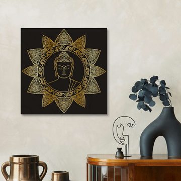 Posterlounge Holzbild Editors Choice, Buddha in goldener Blüte, Illustration