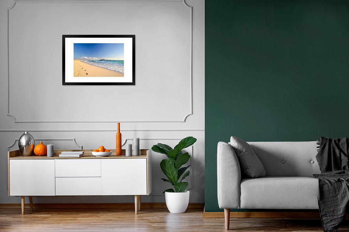 Poster Rahmen, Meer mit Strand - MuchoWow Berge, Poster, Schwarzem Gerahmtes St), Bilderrahmen - Kunstdruck, (1