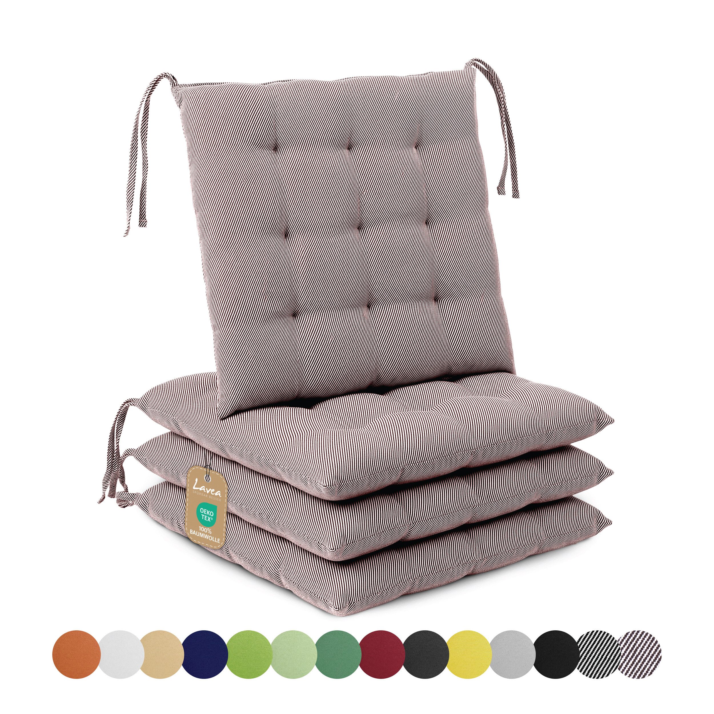 Lavea Stuhlkissen Lavea® Sitzkissen & Stuhlkissen 40x40 cm – 4er/8er Set, 40x40x3 cm, mit Stoffbändern, Indoor & Outdoor, für Garten & Balkon