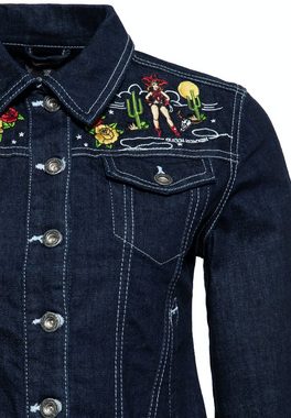 QueenKerosin Jeansjacke mit Vintage Stickerei im Western Style