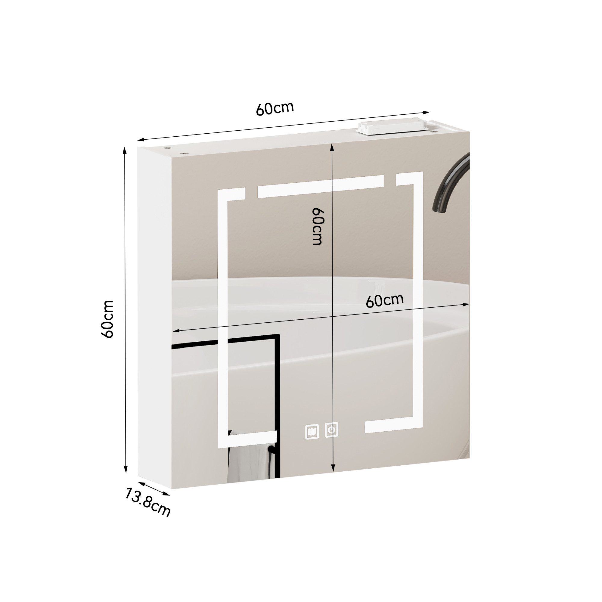KLAM HOME Spiegelschrank LED Spiegelschrank praktischer Stauraum Wandmontage drei Größen (Moderner Badspiegelschrank klarer Spiegel für diverse Wohnräume) Stilvoller Wandschrank energiesparend platzsparend 60 80 90cm