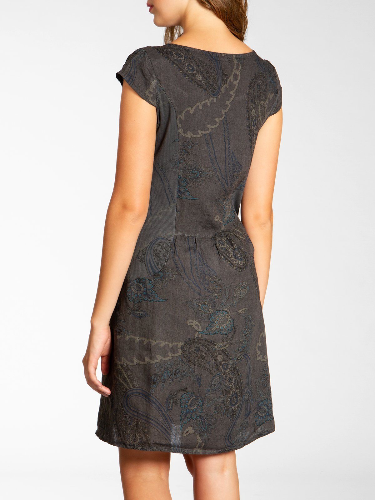 Caspar Sommerkleid SKL022 Damen Sommer Leinenkleid mit Paisley Print bis Größe 50 Luftig leicht, figurumspielende Form, mit seitlichem Jersey-Einsatz