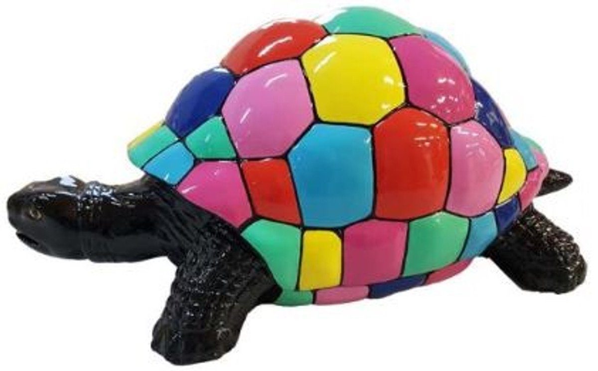 Skulptur Designer Dekofigur Schildkröte Schwarz / Mehrfarbig 110 x 48 x H. 45 cm - Wetterbeständige Deko Skulptur - Wohnzimmer Deko - Garten Deko - Designer Deko Tierfigur