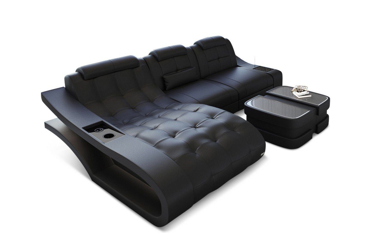 Ledersofa wahlweise Ledercouch, Couch L-Form Dreams Bettfunktion Elegante mit Sofa Ecksofa Sofa LED, mit Leder