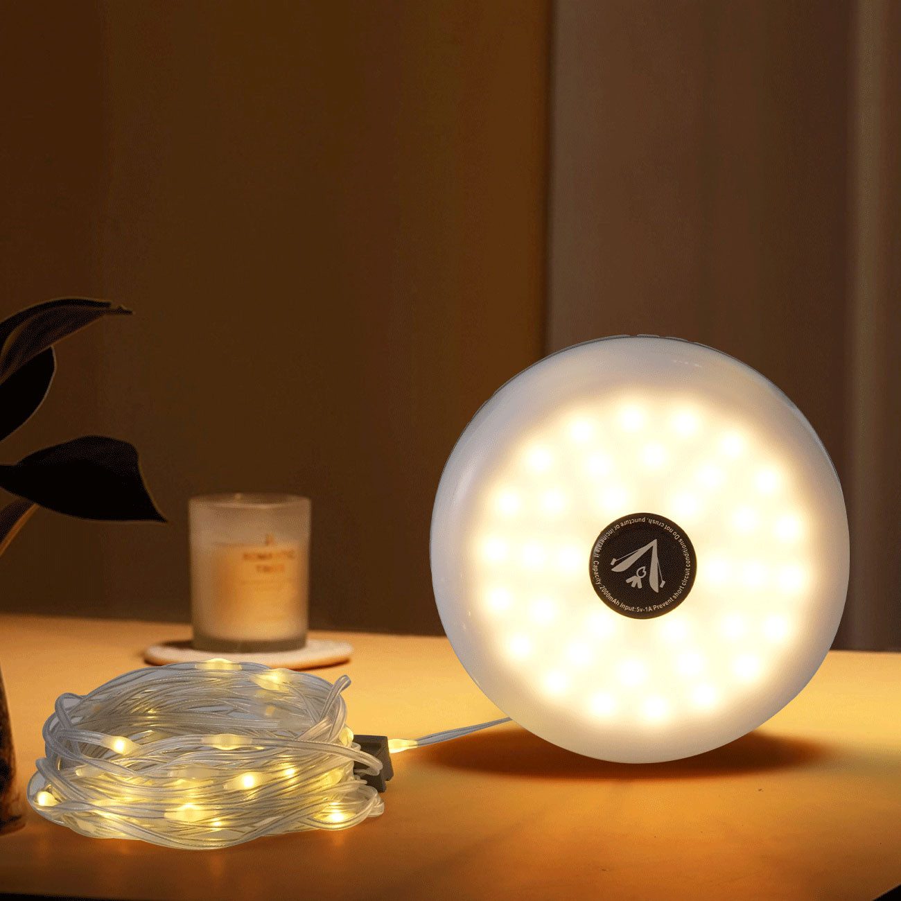 shop'n smile ideoon LED-Lichterkette 2in1 Campinglampe & 10m LED-Lichterkette IPX4 Zeltlampe Akku 5 Modi, 10m-Lichterkette 100 LEDs/per Handkurbel aufrollbar/Powerbank-Funktion