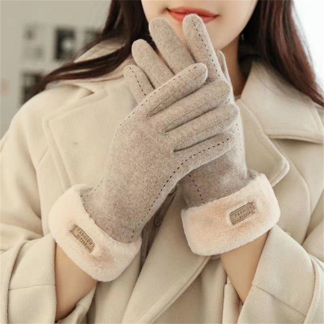 DÖRÖY Fleecehandschuhe Damenmode Plüschhandschuhe, gepolsterte und verdickte Grau Handschuhe