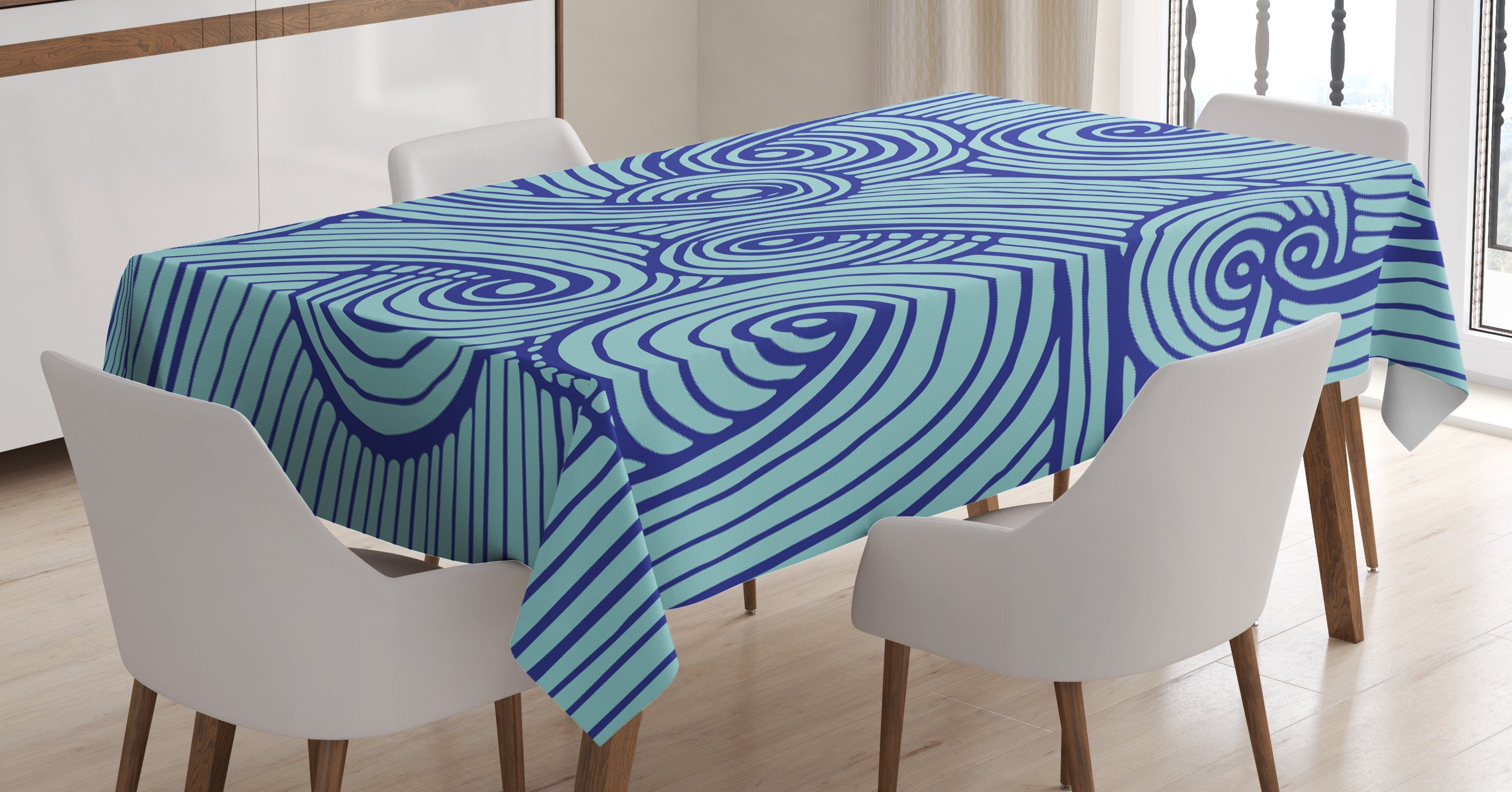 Abakuhaus Tischdecke Farbfest Ozean Für Farben, Außen Abstrakte Waschbar Spiralen den Blau Klare geeignet Wellenförmige Bereich
