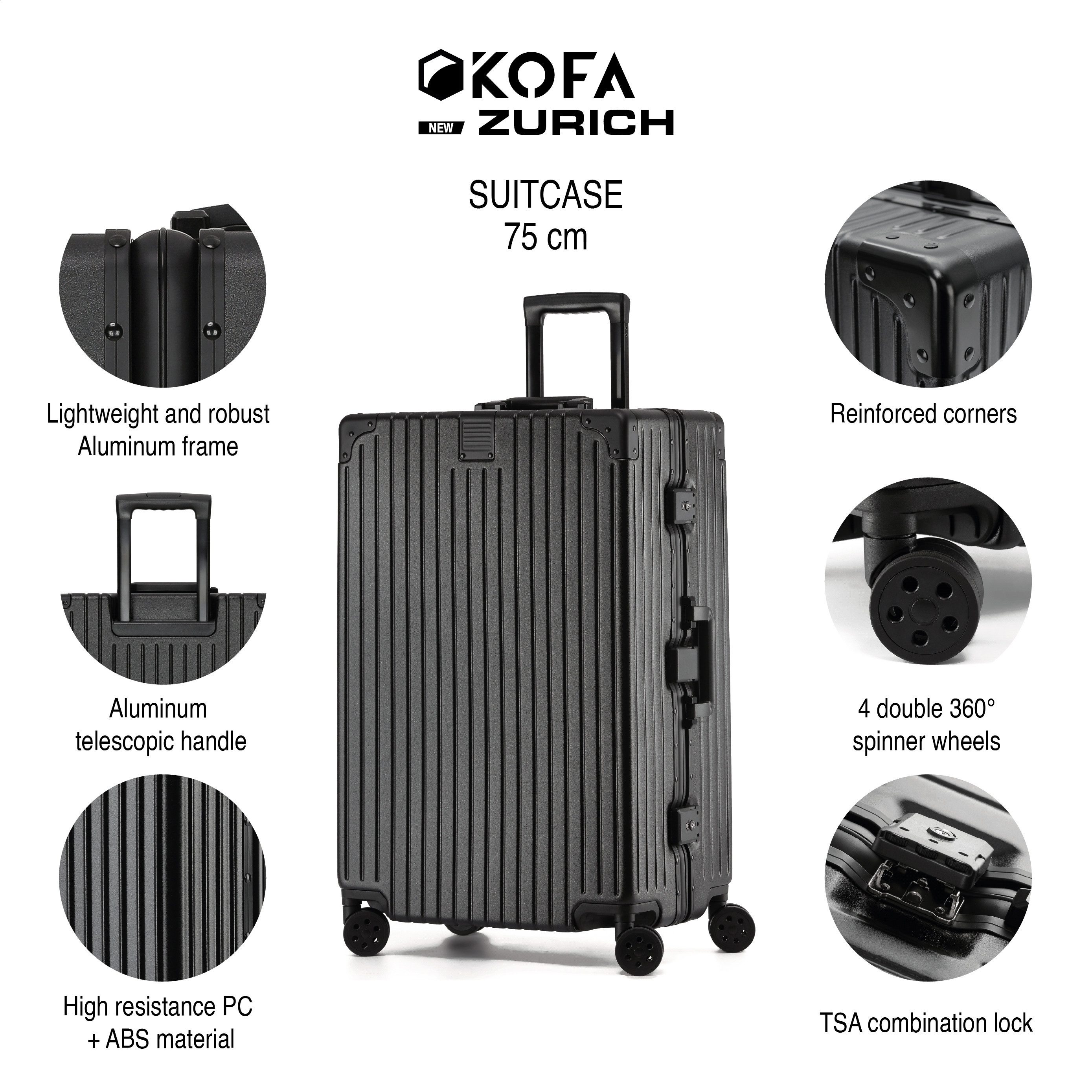KOFA Koffer ZURICH, 75cm Alu-Rahmen & Polycarbonat-Hartschale, 4 Rollen, TS günstig online kaufen