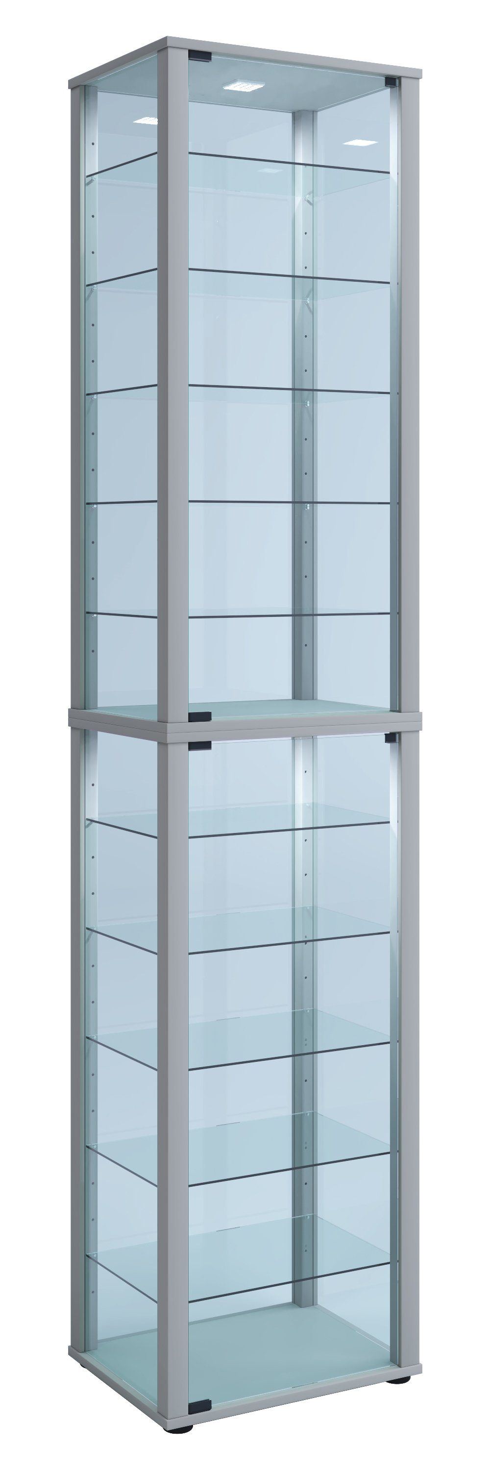 Kavisa Sammelvitrine XXL Glas VCM Standvitrine Stand Silber Vitrine Holz