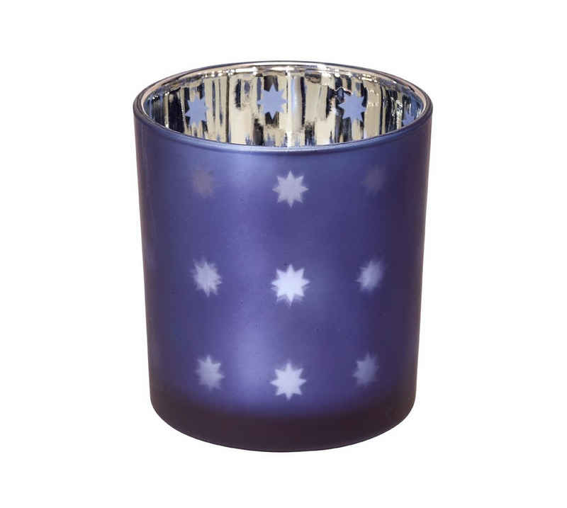 EDZARD Windlicht »Domo«, Teelichthalter aus Glas mit Sternen-Design, Teelichtglas mit Innenseite in Silber-Optik, für Teelichter, Höhe 8 cm, Ø 7,3 cm