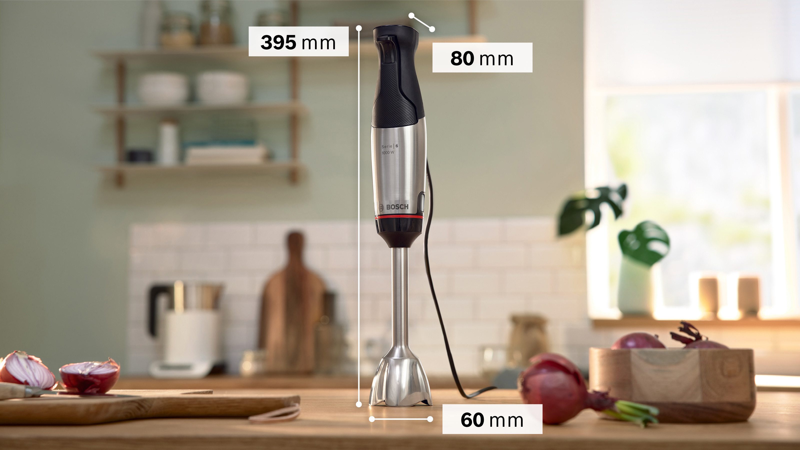 BOSCH Stabmixer ErgoMaster Serie 6 MSM6M652, Zerkleinerer, Mixer, Schneebesen, Edelst., 1000 W, Mixbecher, Metallkuplung, Luftkühlung, 10 Jahre Motorgarantie