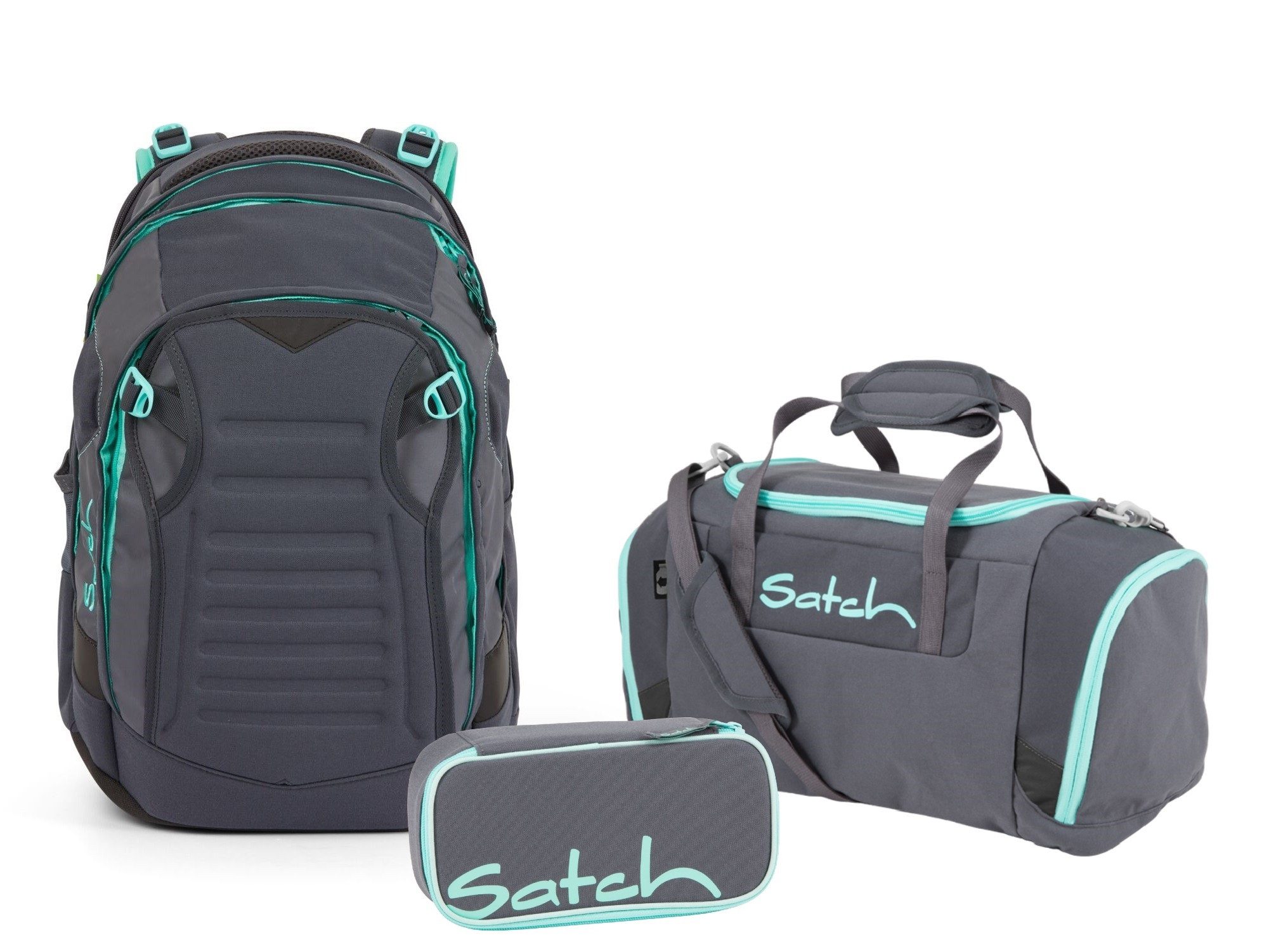 Satch Schulranzen Schulrucksack-Set MATCH Mint Phantom 3-teilig (3-teilig), Laptop-Fach, Your-Size-System, Schulranzen