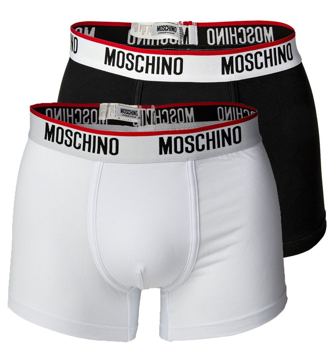 Moschino Boxer Herren Trunks 2er Pack - Boxershorts, Unterhose Schwarz/Weiß