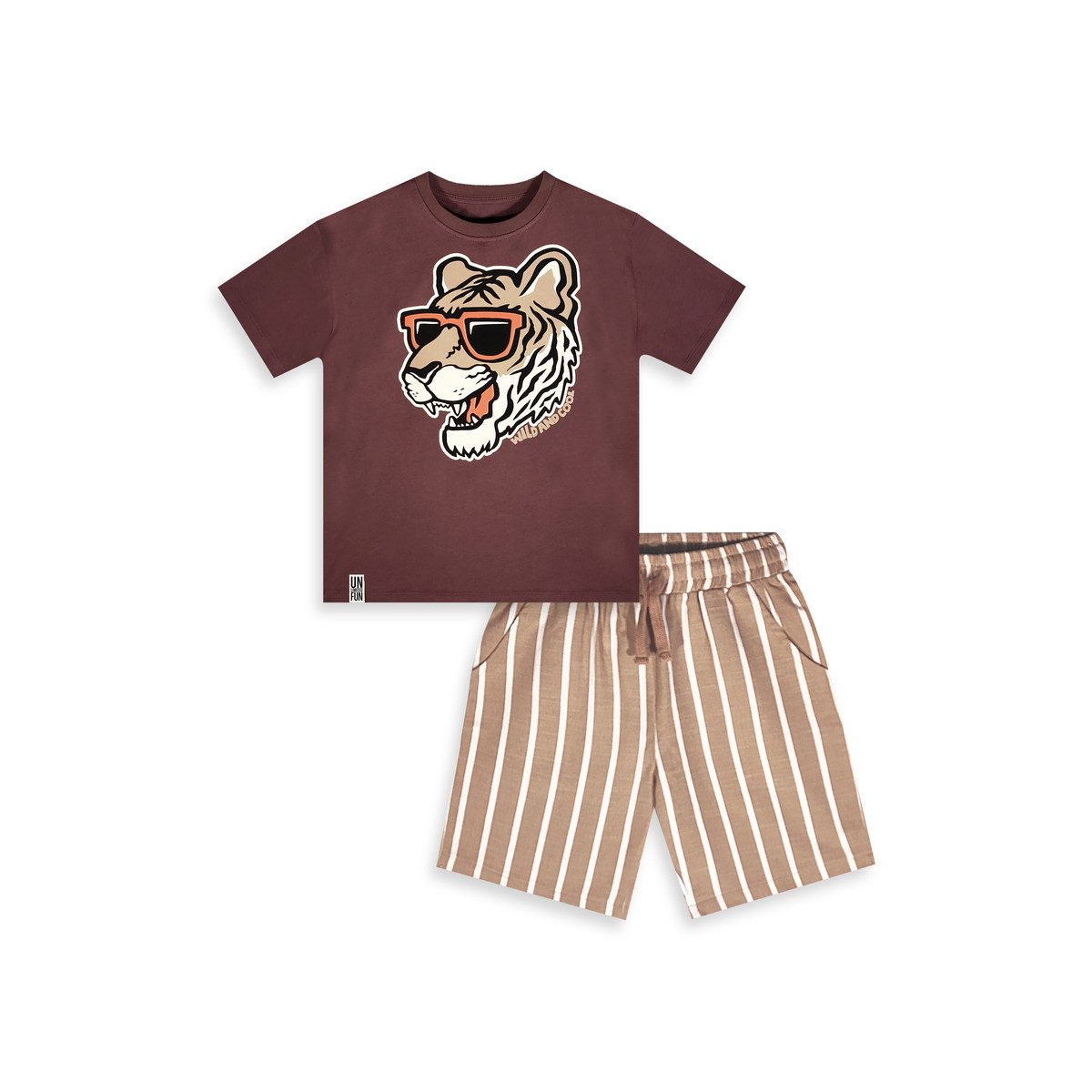Denokids T-Shirt Tiger T-shirt & Striped Shorts Jungen (1-tlg) Outfit-Set, Bekleidungsset, Kombi-Set, 2er-Set, Mini Set