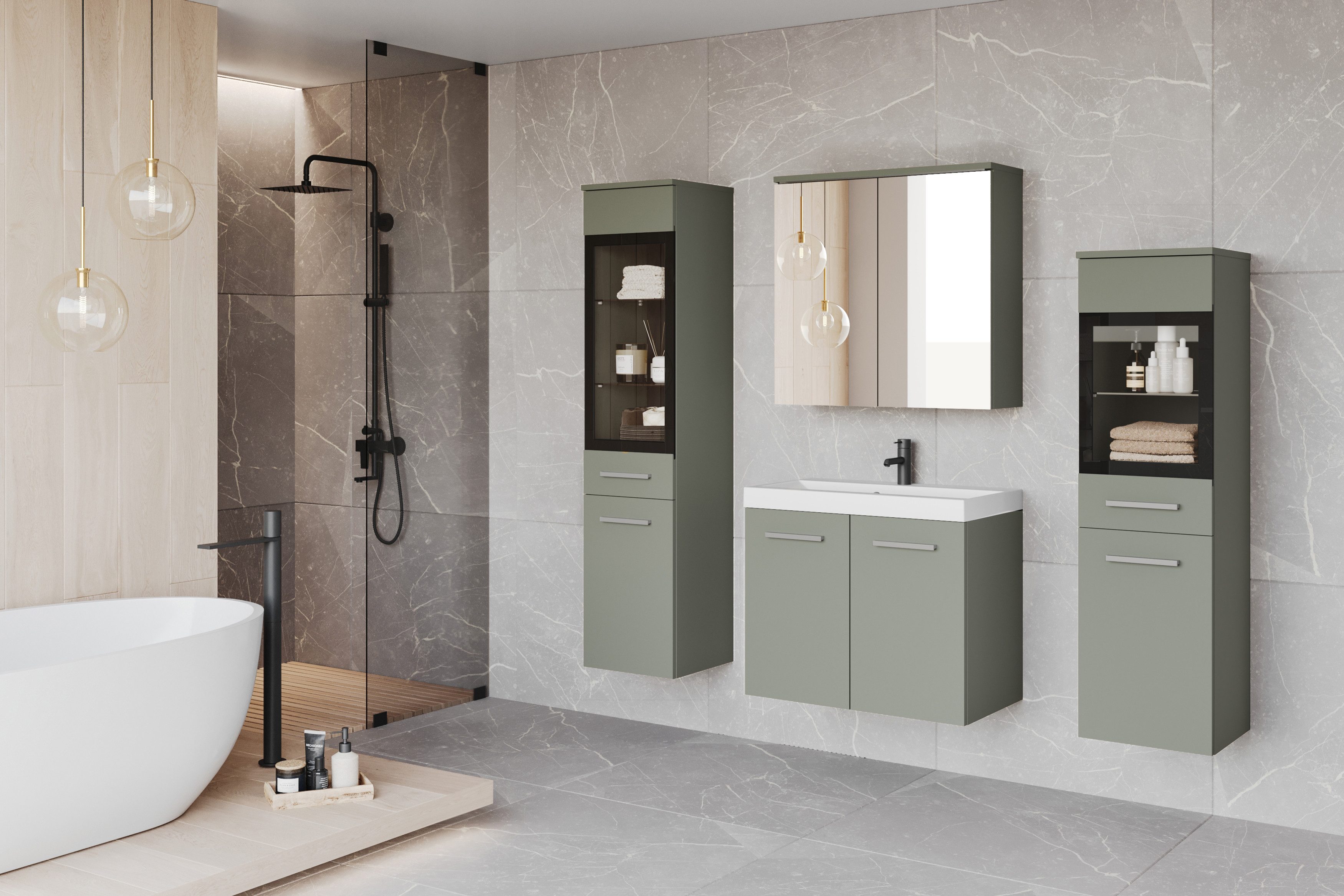 welltime Badmöbel-Set MADRIT II, Schrank mit Waschbecken, 2 Hänger, Spiegel günstig online kaufen