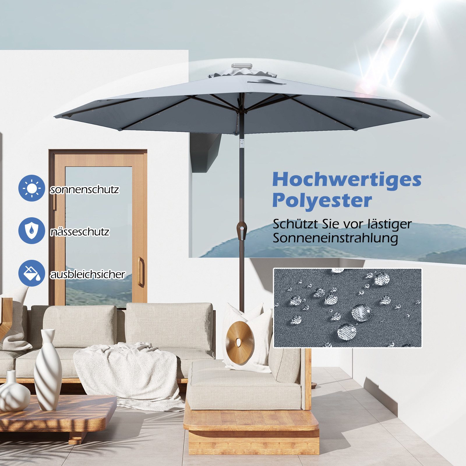 COSTWAY Sonnenschirm φ300 cm Gartenschirm, mit günstig online kaufen