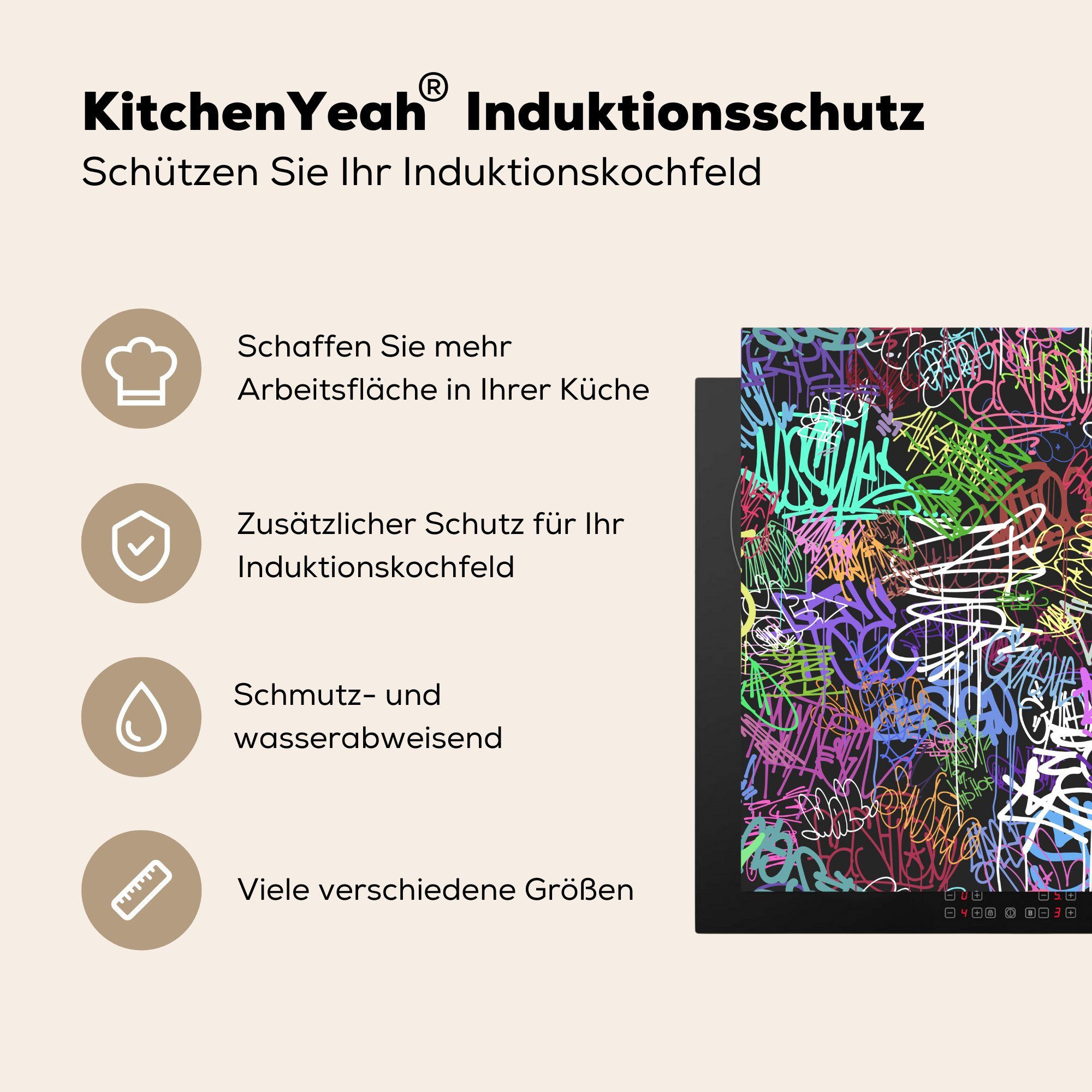 78x78 - Herdblende-/Abdeckplatte cm, tlg), Straßenkunst Farbe, für Arbeitsplatte - küche Vintage Vinyl, MuchoWow Ceranfeldabdeckung, (1