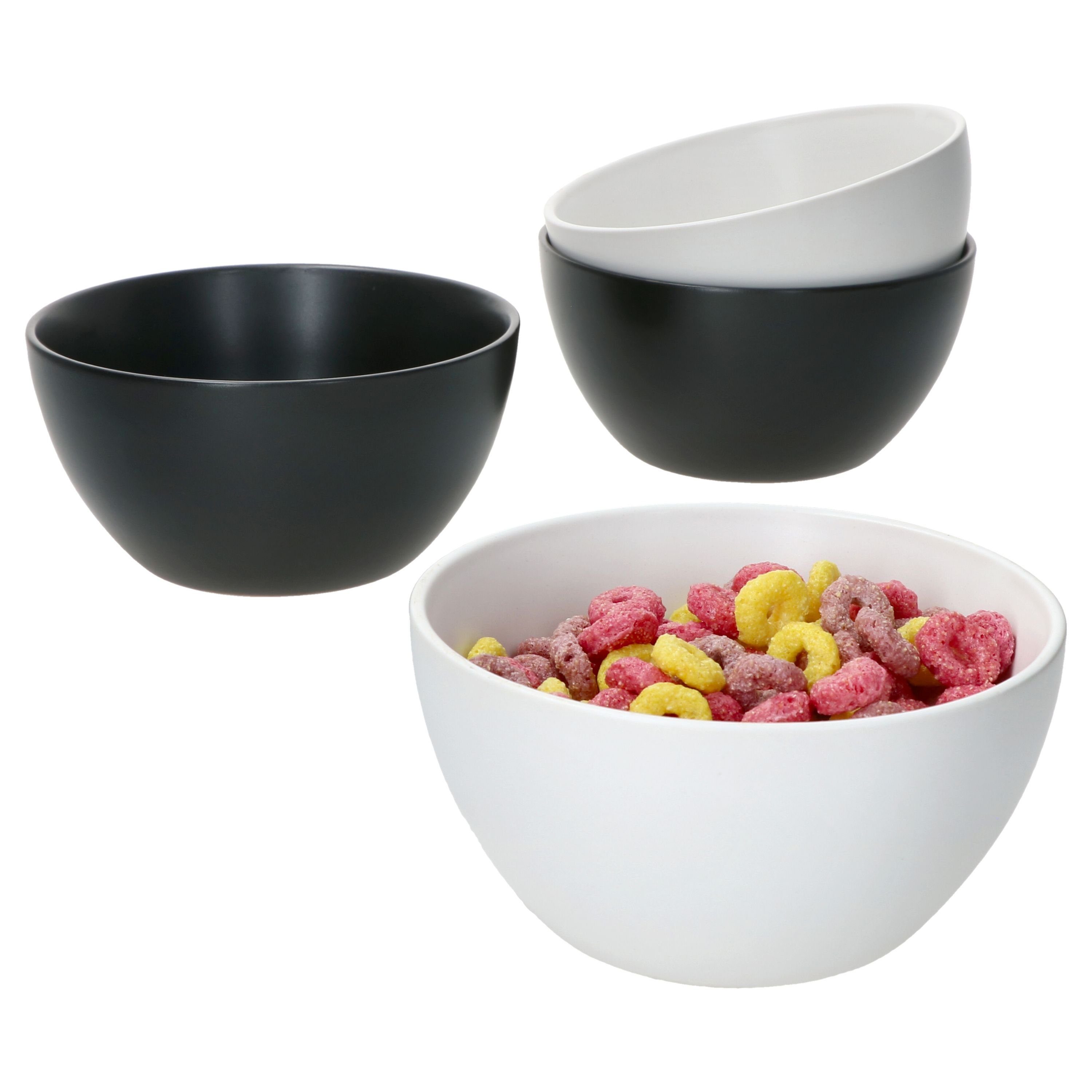 MamboCat Müslischale 4x Nero Bianco Bowls Müsli-Schalen 400ml 4 Personen Schwarz Weiß, Steingut