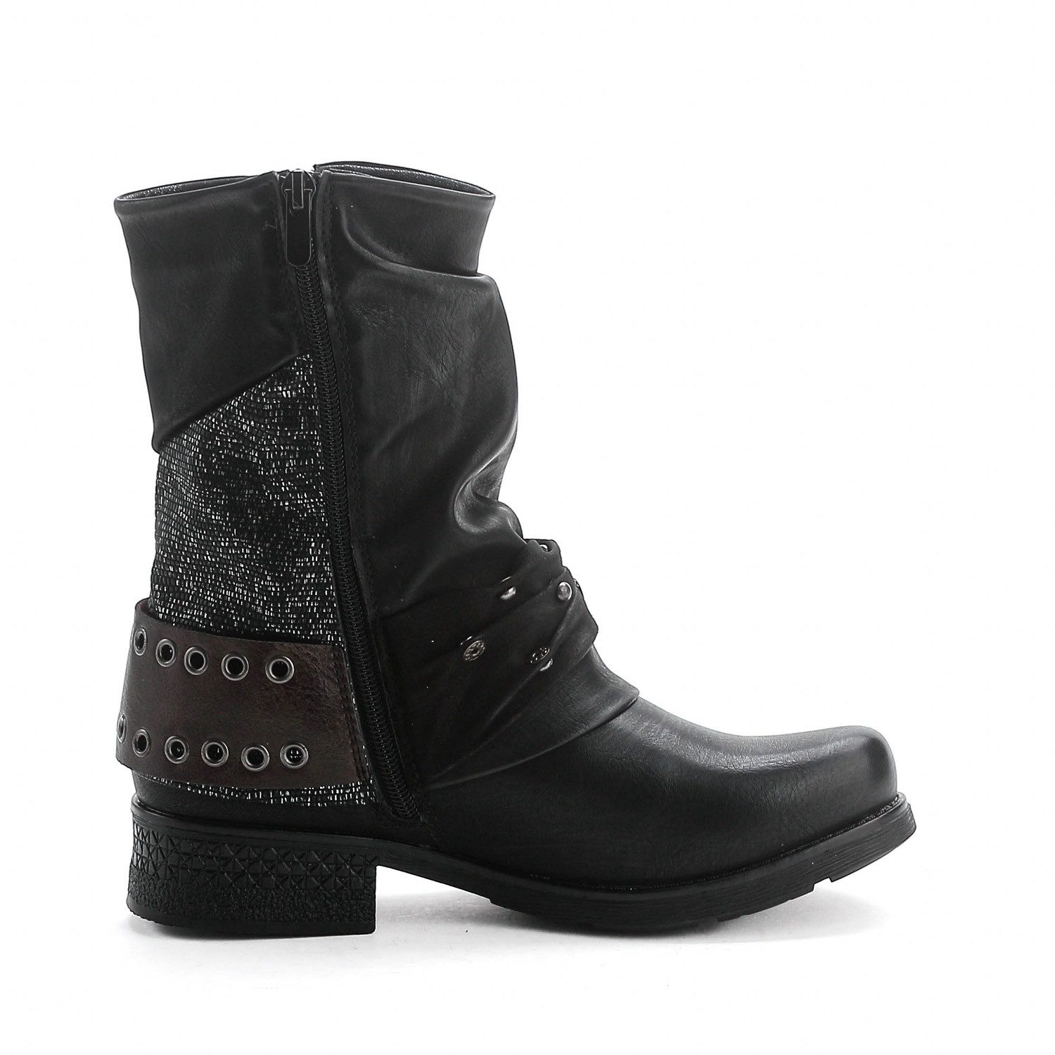 Pogolino ST04 Bikerboots Damen Biker Boots leicht gefüttert Nieten Stiefeletten