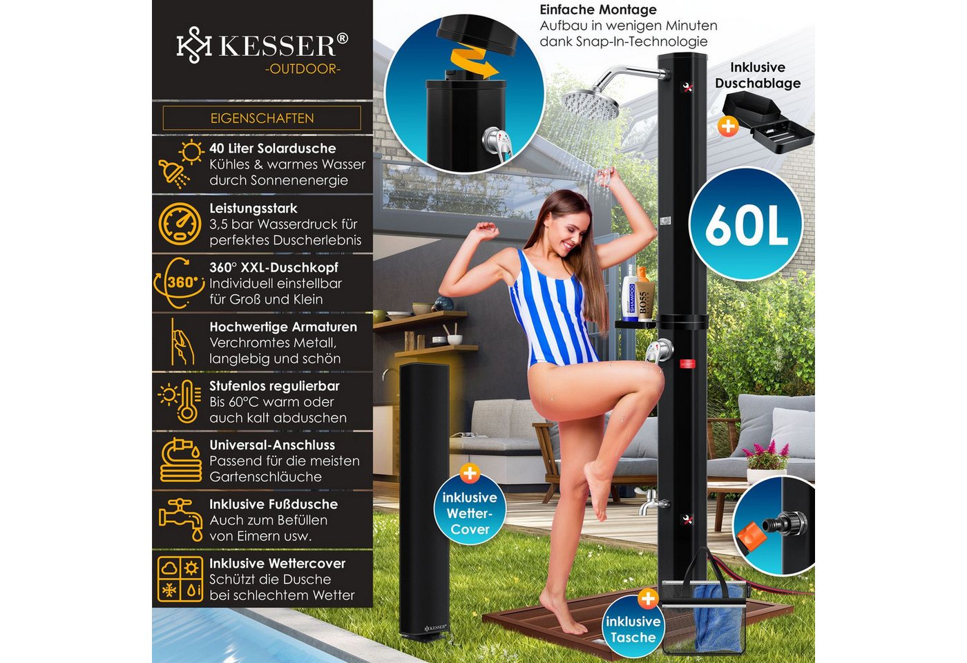 Thumbnail - KESSER Solardusche, Solardusche 40- 60 Liter Solar Gartendusche warmes Wasser
